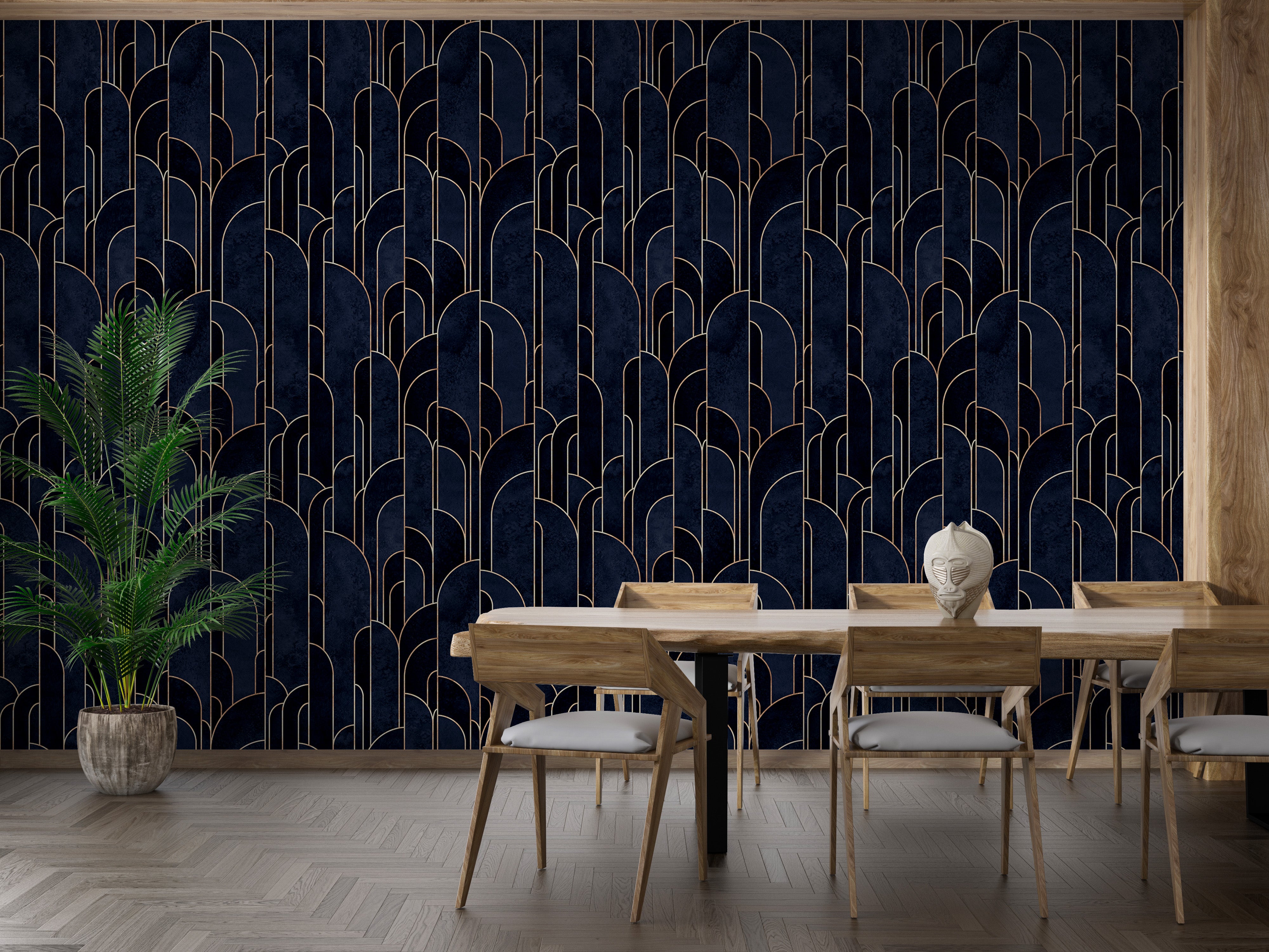 Self-adhesive Deco wallpaper in dark blue tones.