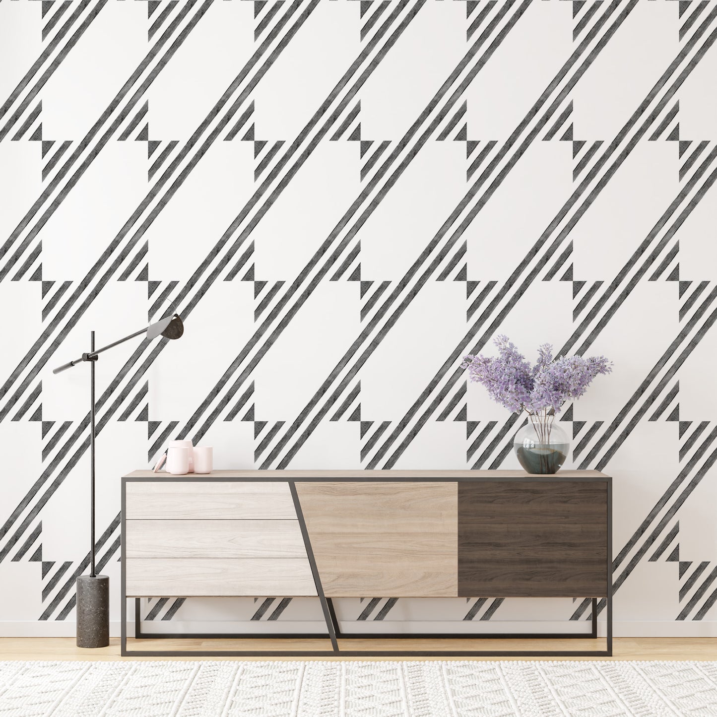 Black and White Diagonal Stripe Wallpaper For Walls