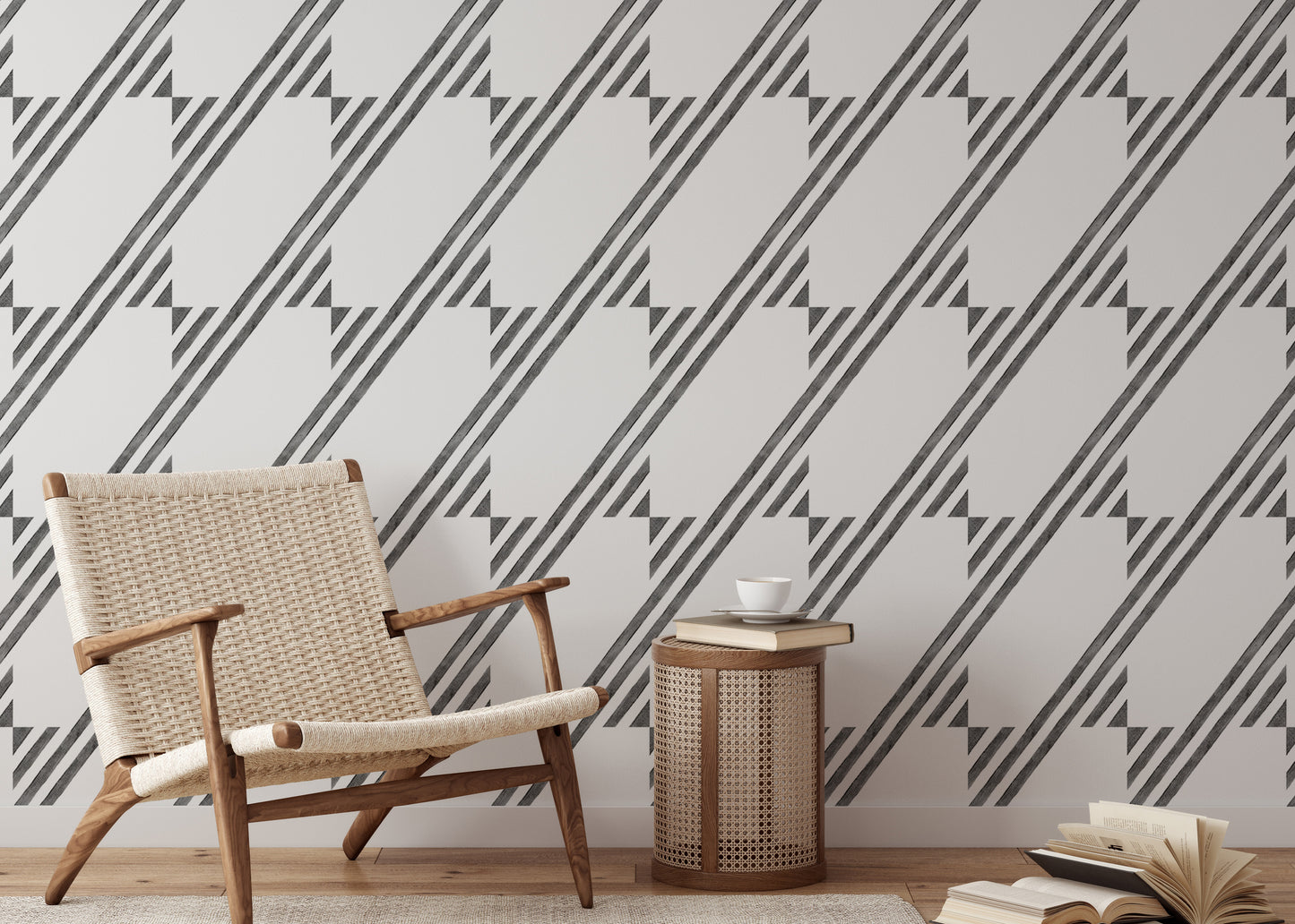 Black and White Diagonal Stripe Wallpaper For Walls