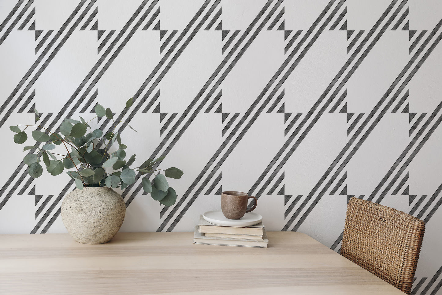 Black and White Diagonal Stripe Wallpaper For Walls