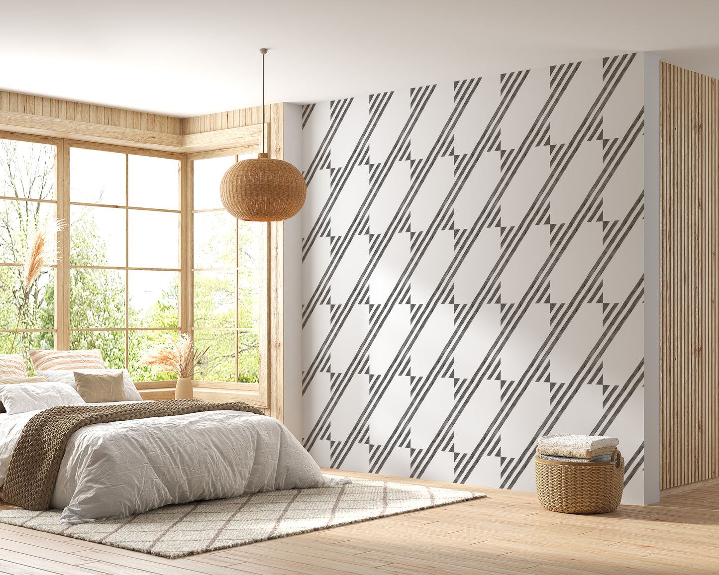 Black and White Diagonal Stripe Wallpaper For Walls