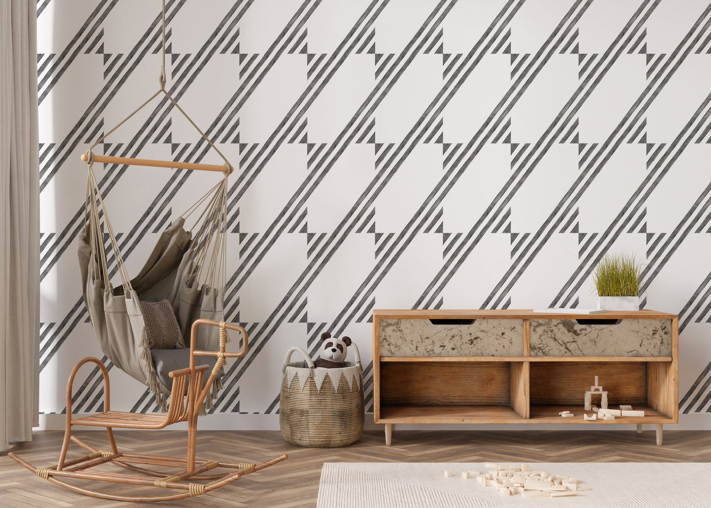 Black and White Diagonal Stripe Wallpaper For Walls