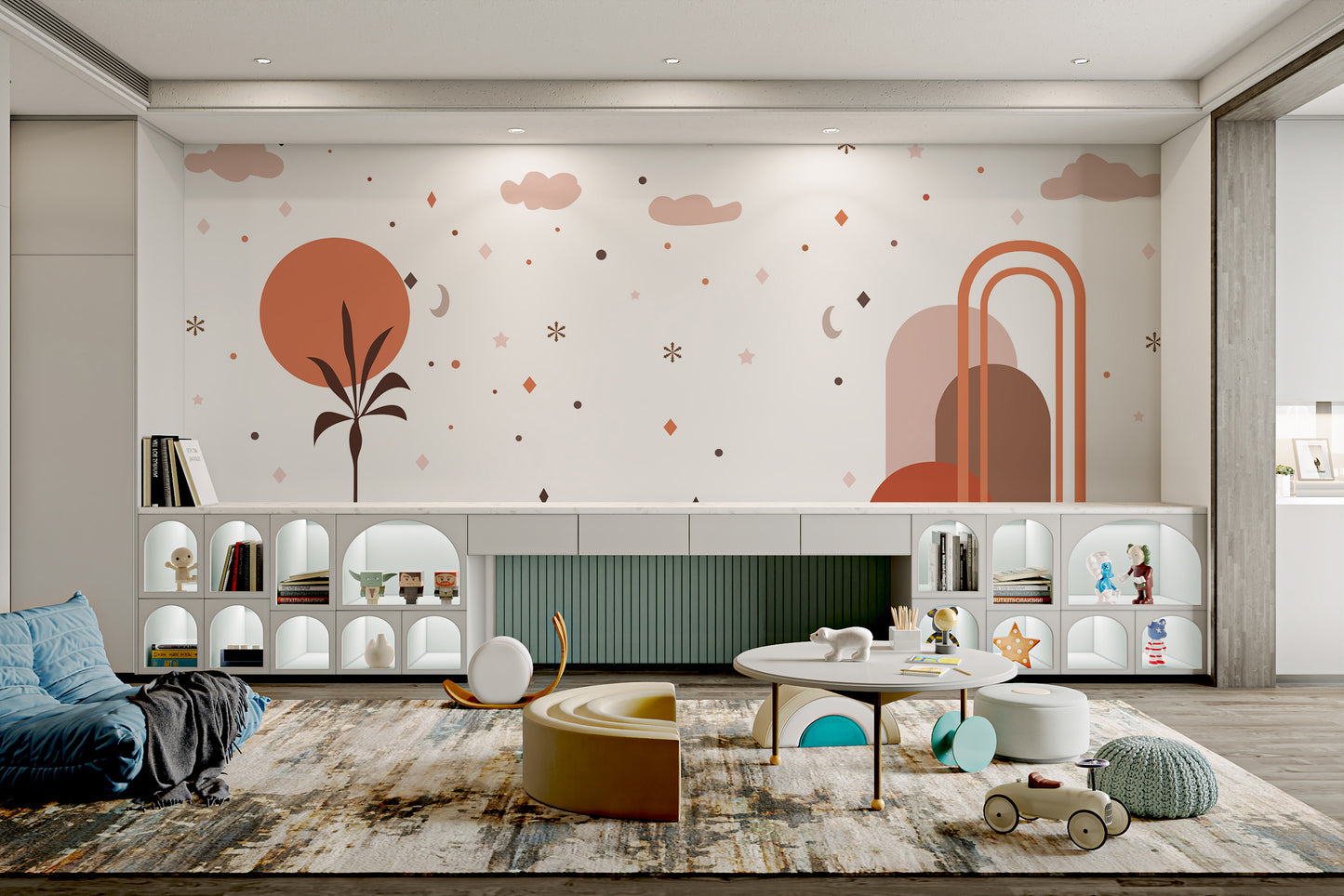 Gentle sky design mural for cozy children's spaces