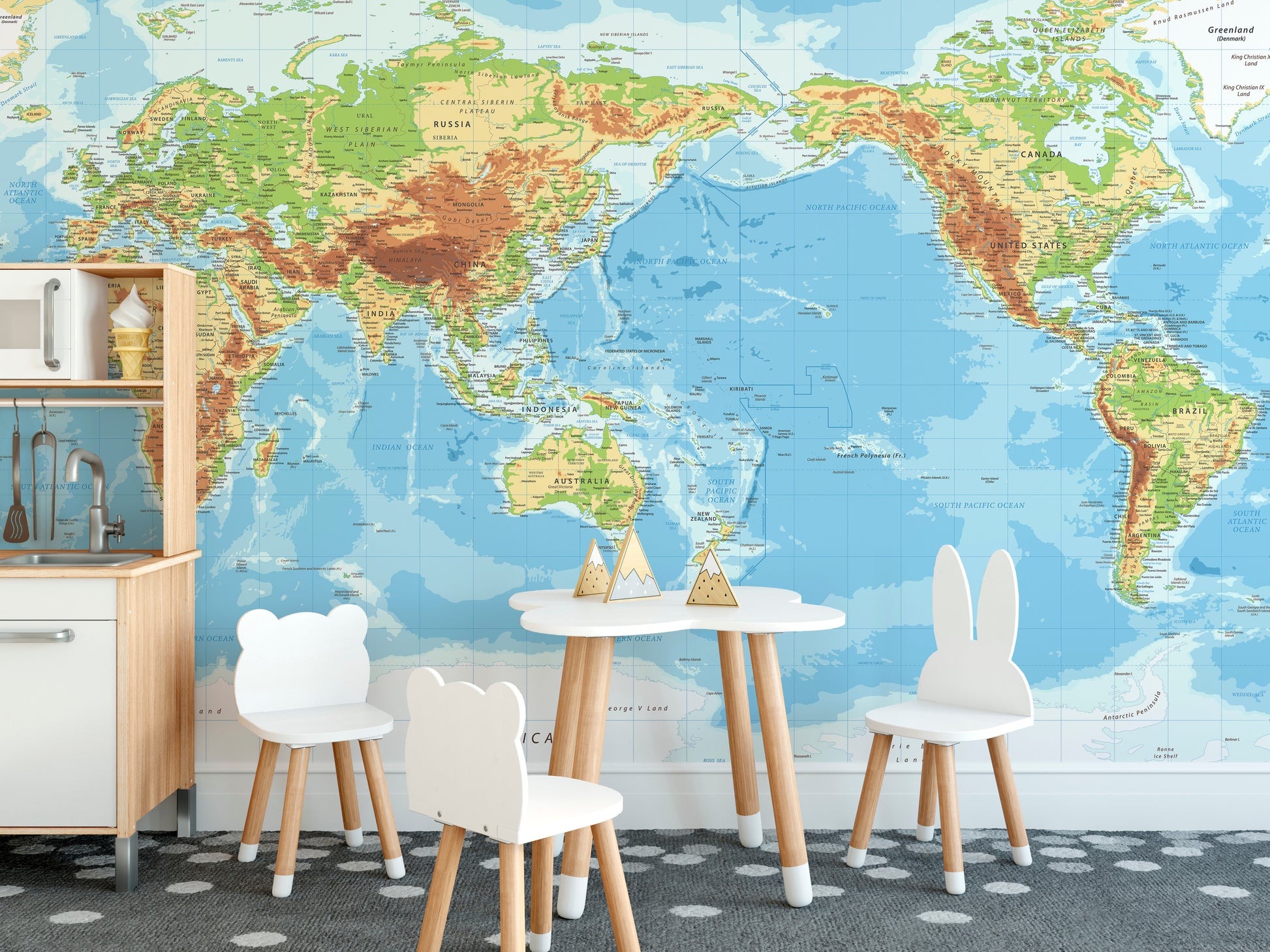 Large Pacific world map mural design
