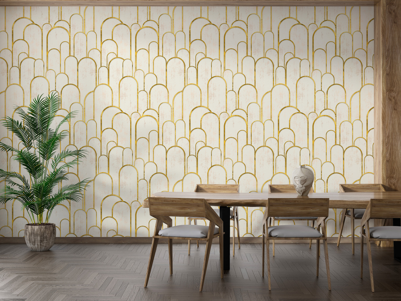 Golden archway repeat pattern in Deco style.