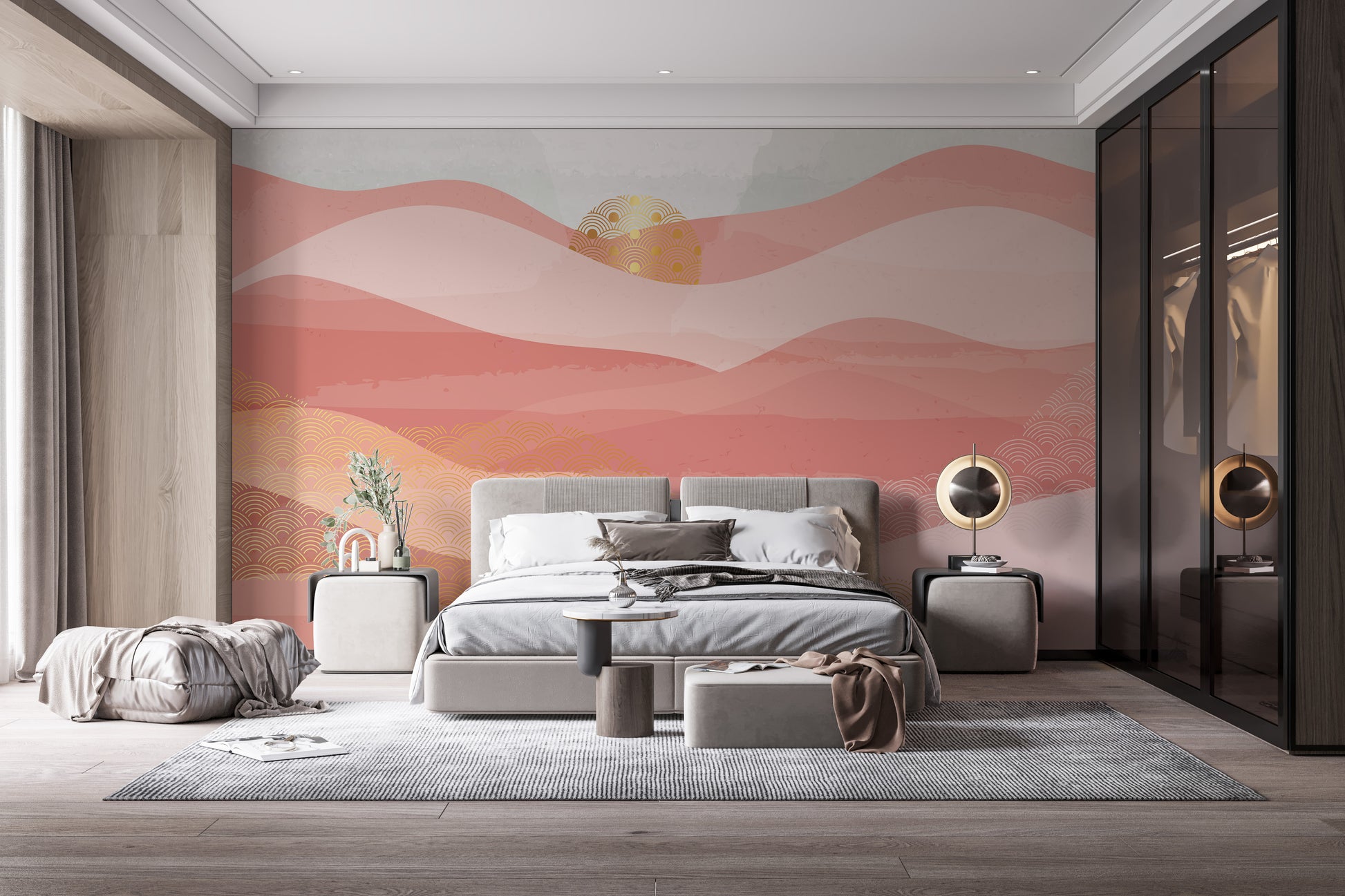 Coastal pink surf mural adhesive design
