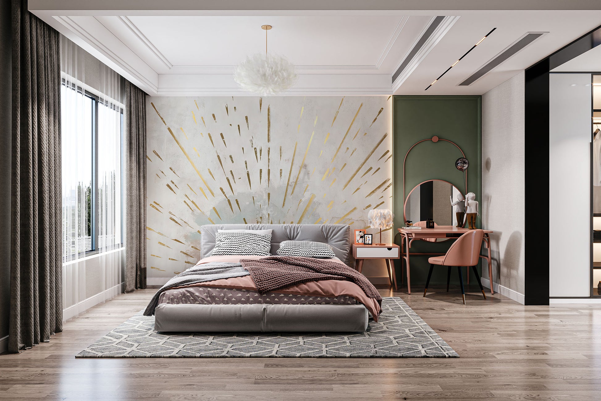 Elegant Golden Streaks Wall Mural for refined decor