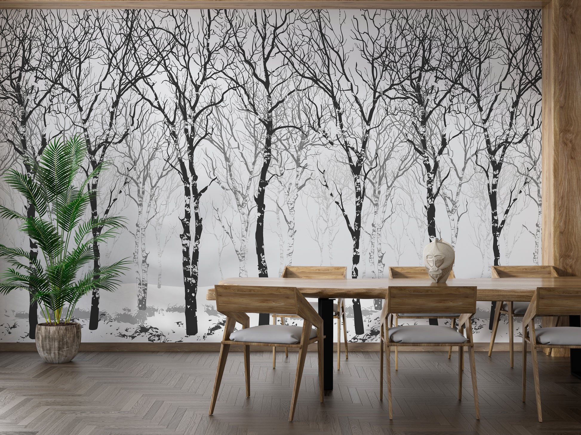 Birch trees in winter mural for walls
