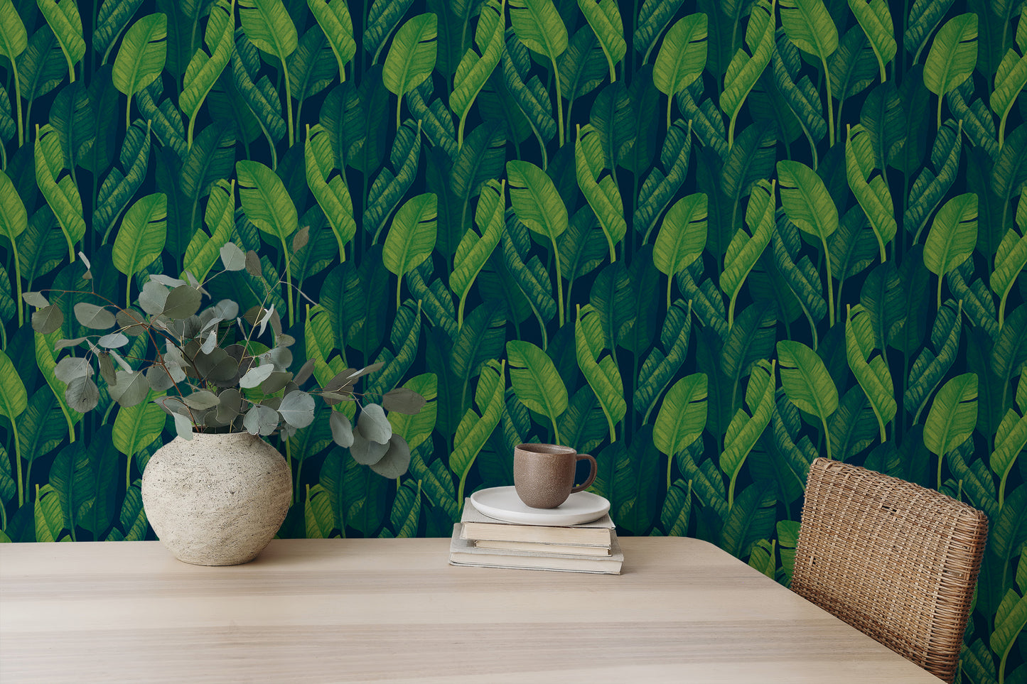 Dark Green Color Banana Leaves Wallpaper