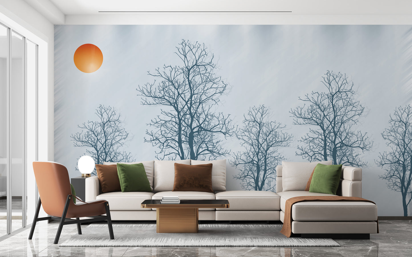 Gray Forest Crimson Sun Wallpaper Mural