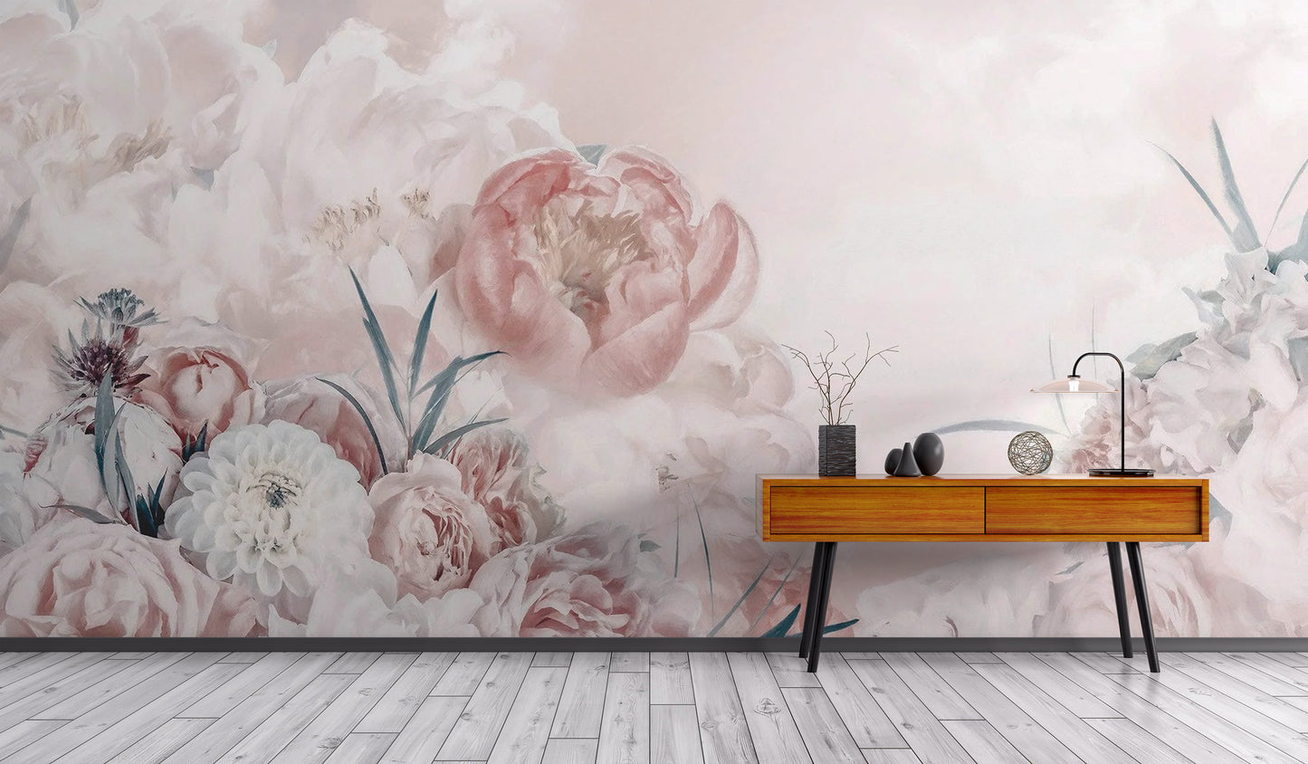 Soft pink and white floral wallpaper for calming spaces
