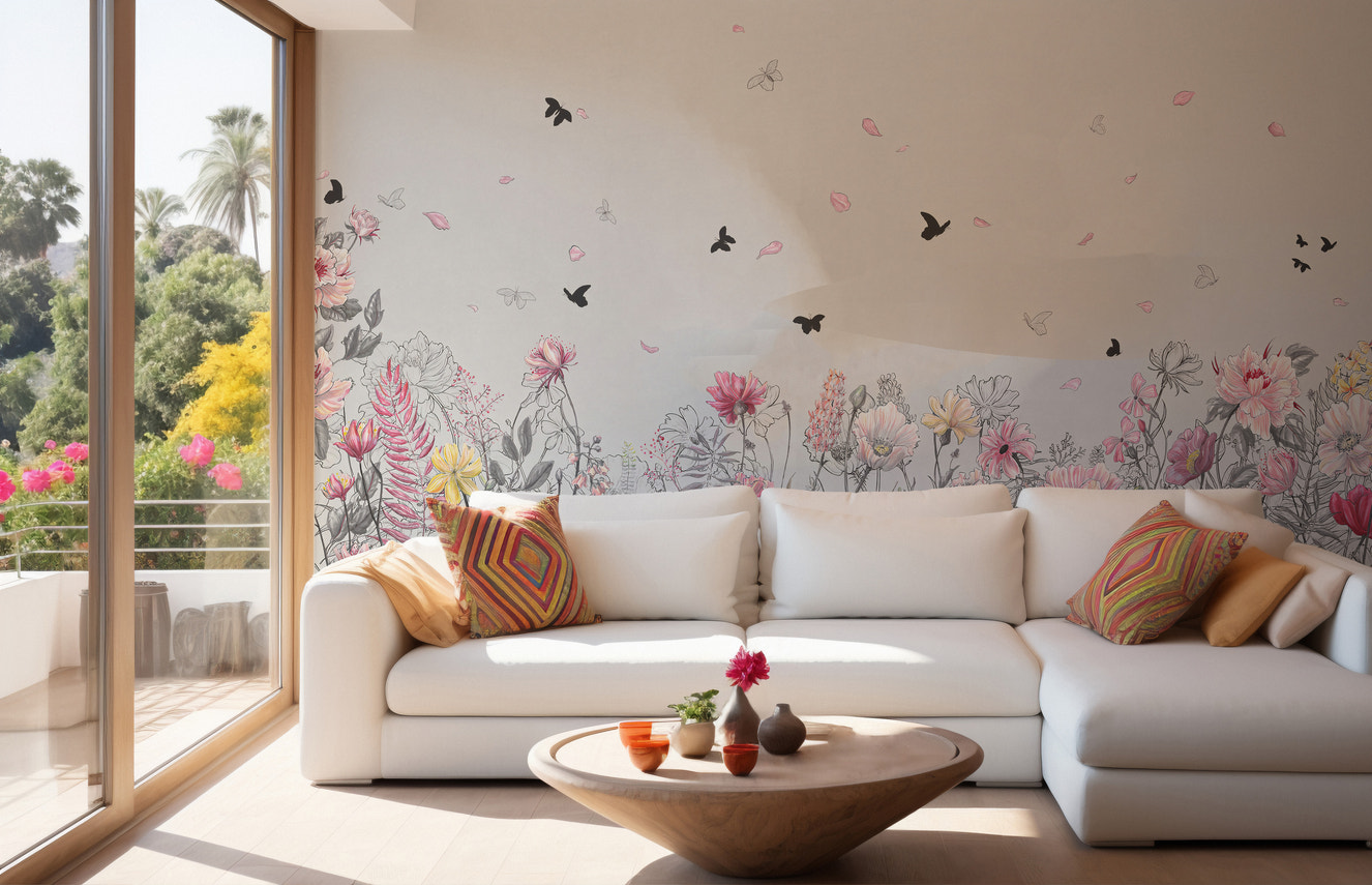 Serene Floral Orchard Mural