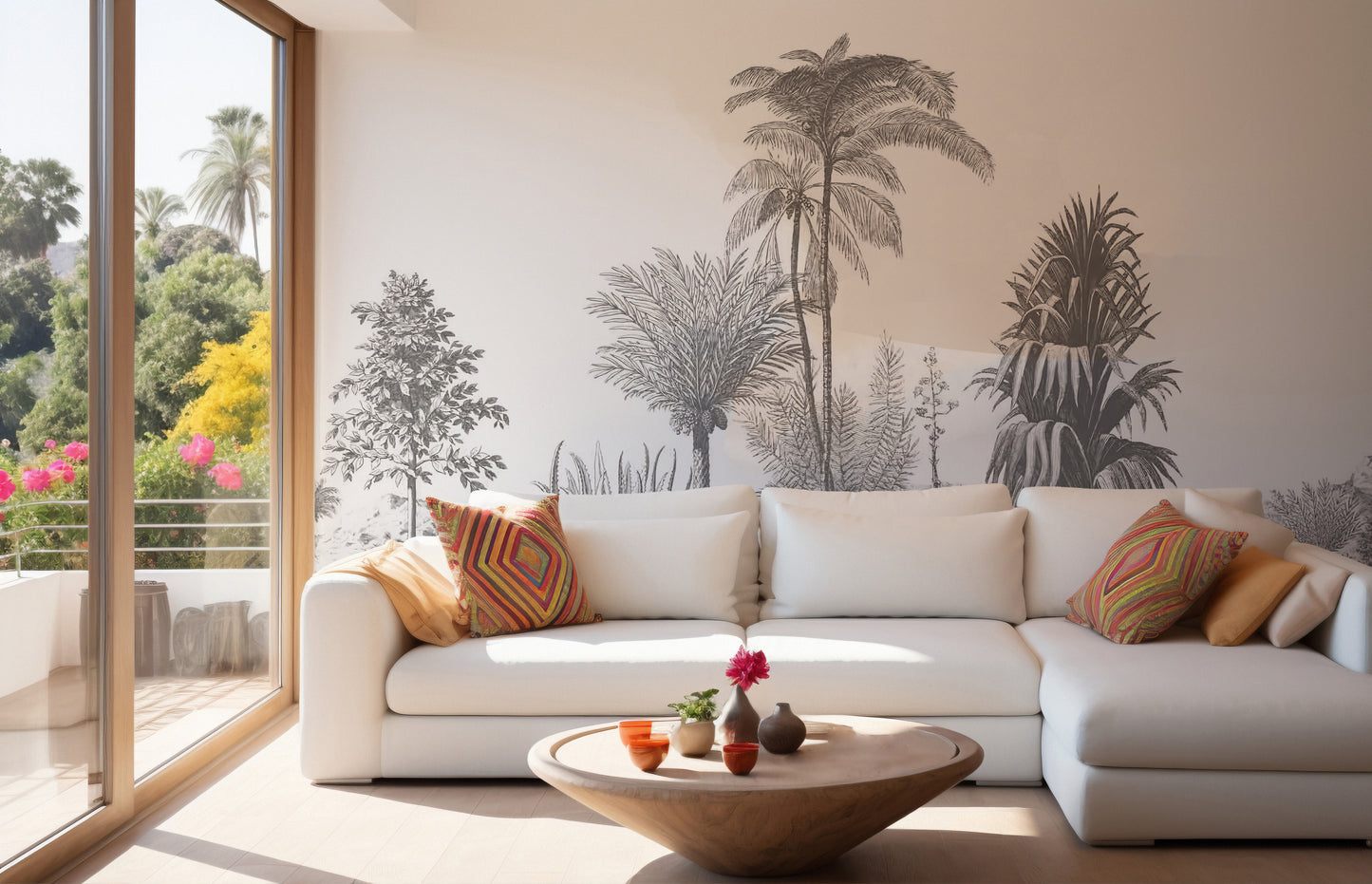 Greystone palm mural with a serene vibe