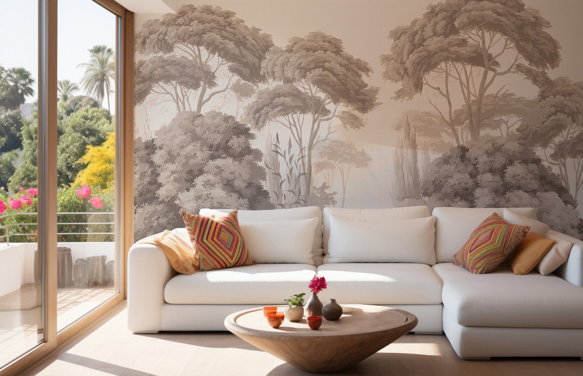 Classic forest mural with antique styling
