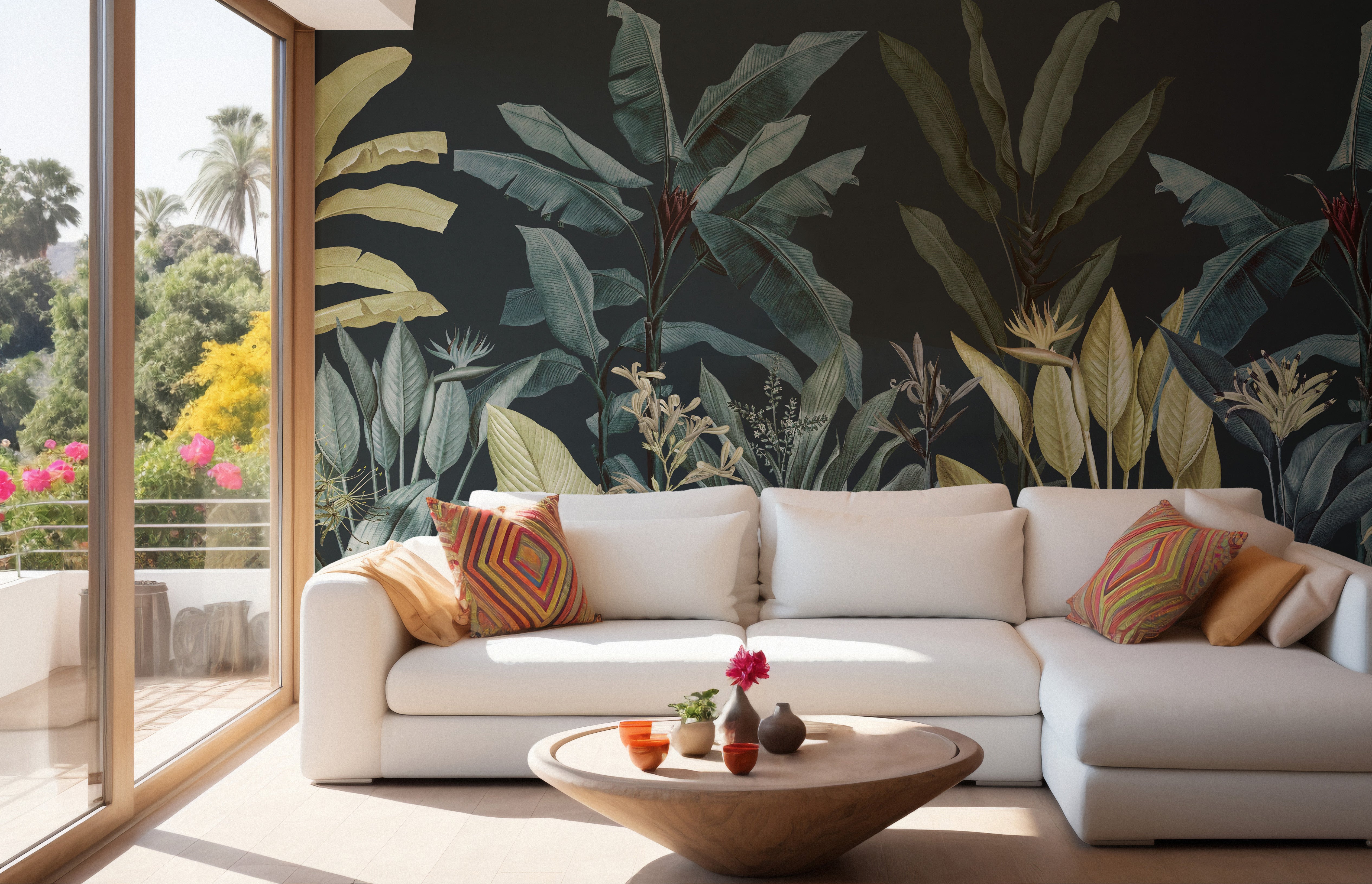 Dark jungle oasis mural for elegant walls
