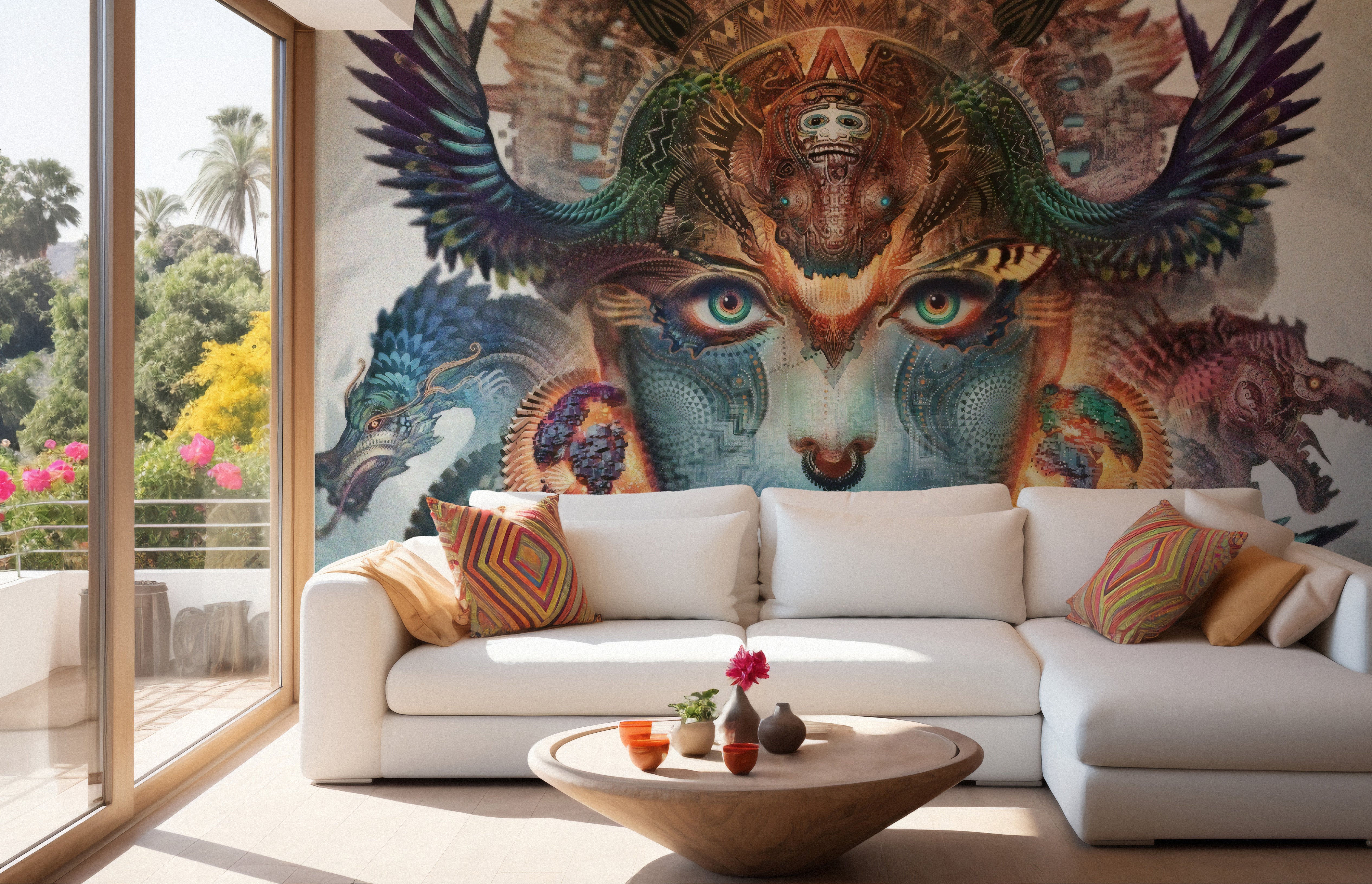 Fantasy lady and dragon mural for interiors
