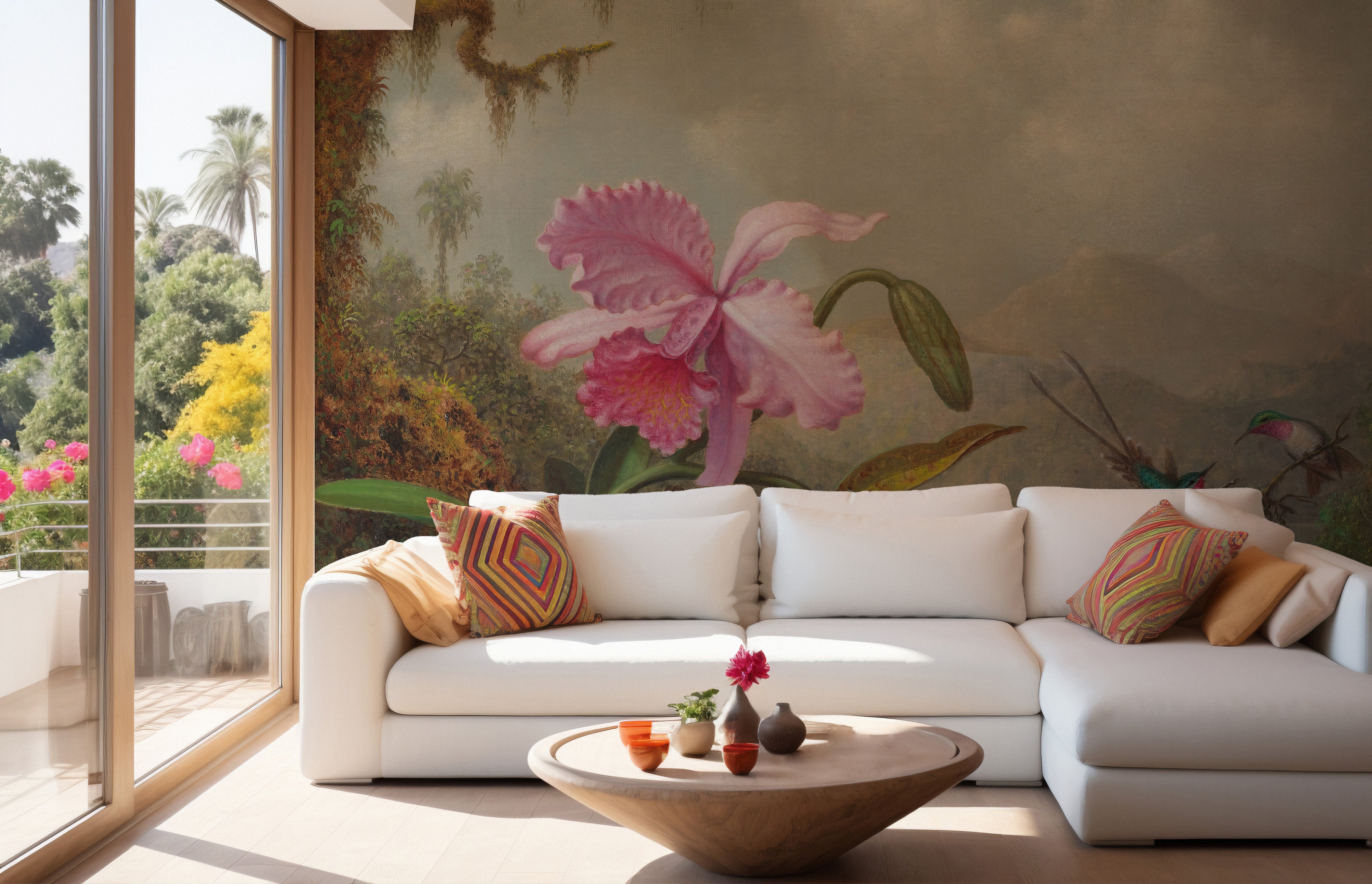 Graceful pastel flower wall art mural
