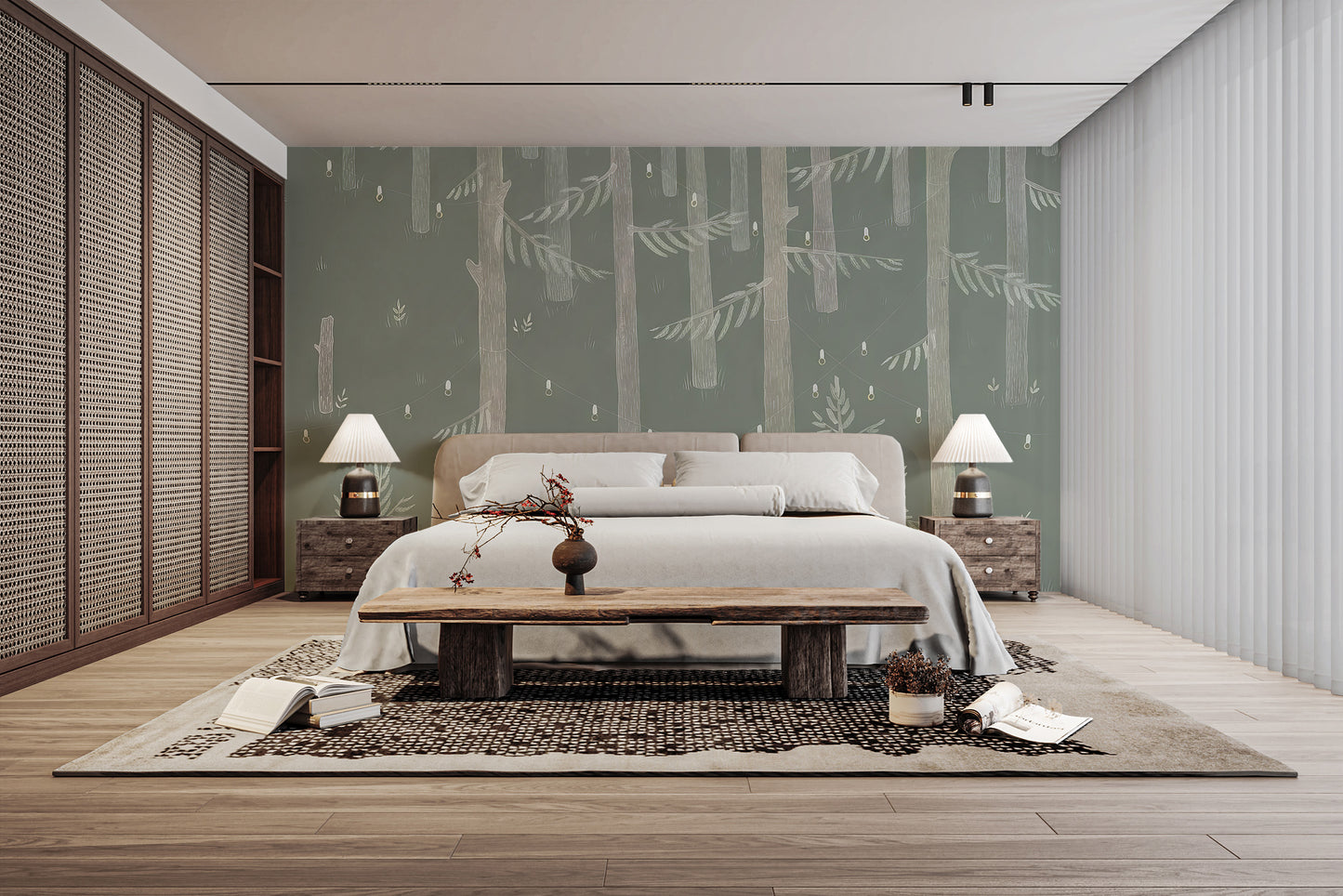 Room wallpaper featuring enchanting forest lights design