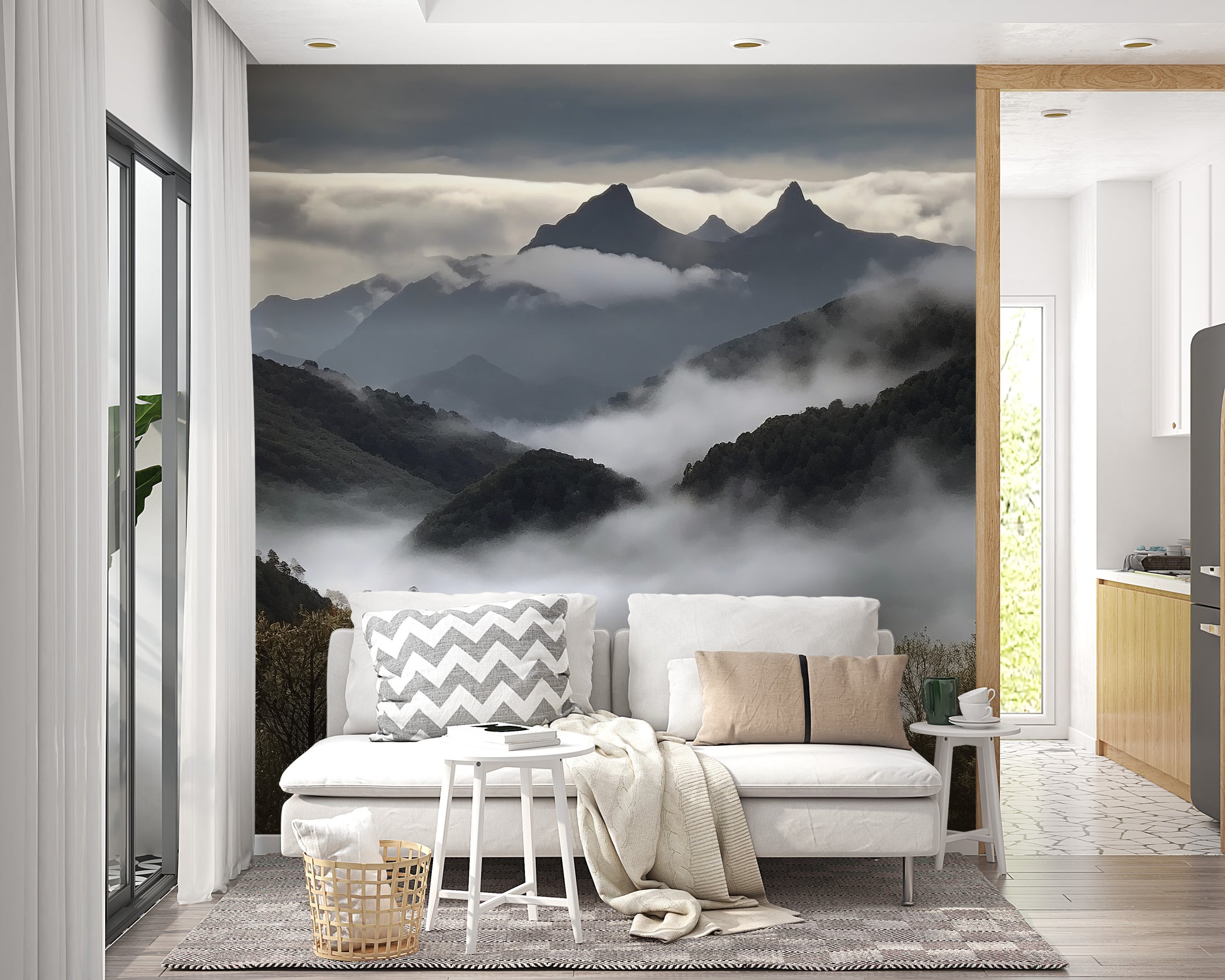 Tranquil mountain fog wall mural
