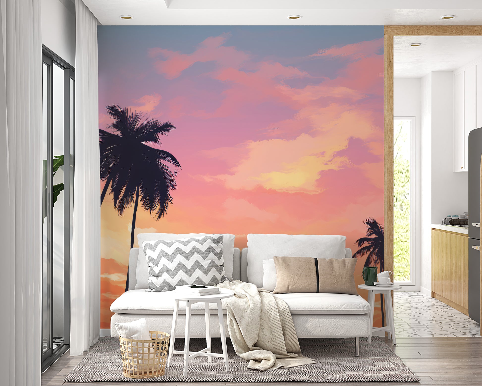 Palm tree beach scene sunset wall art
