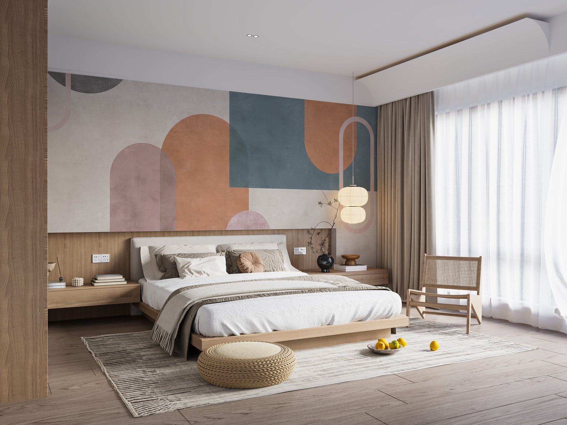 Room wallpaper featuring dynamic geometric shape patterns