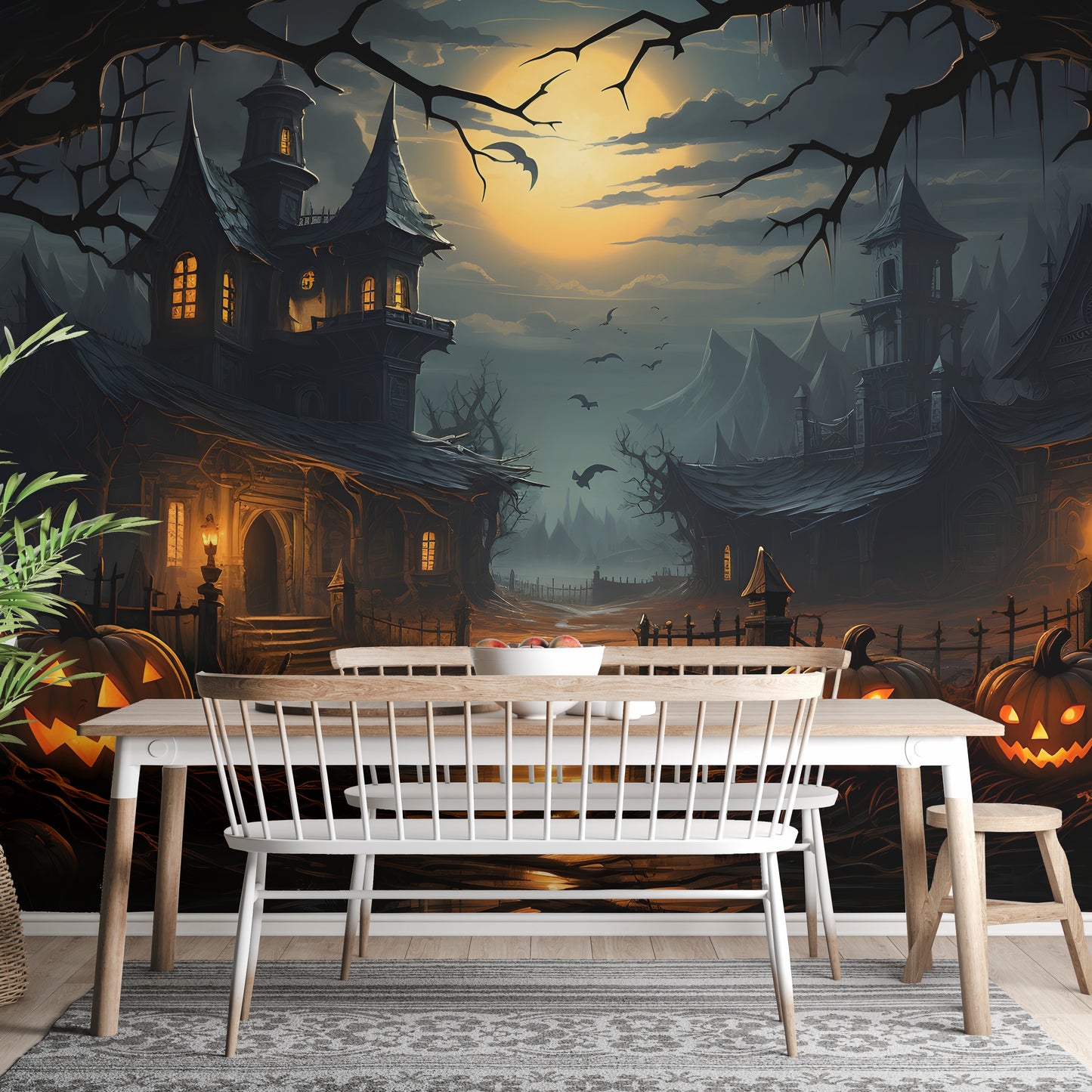 Haunted house wallpaper perfect for Halloween interiors
