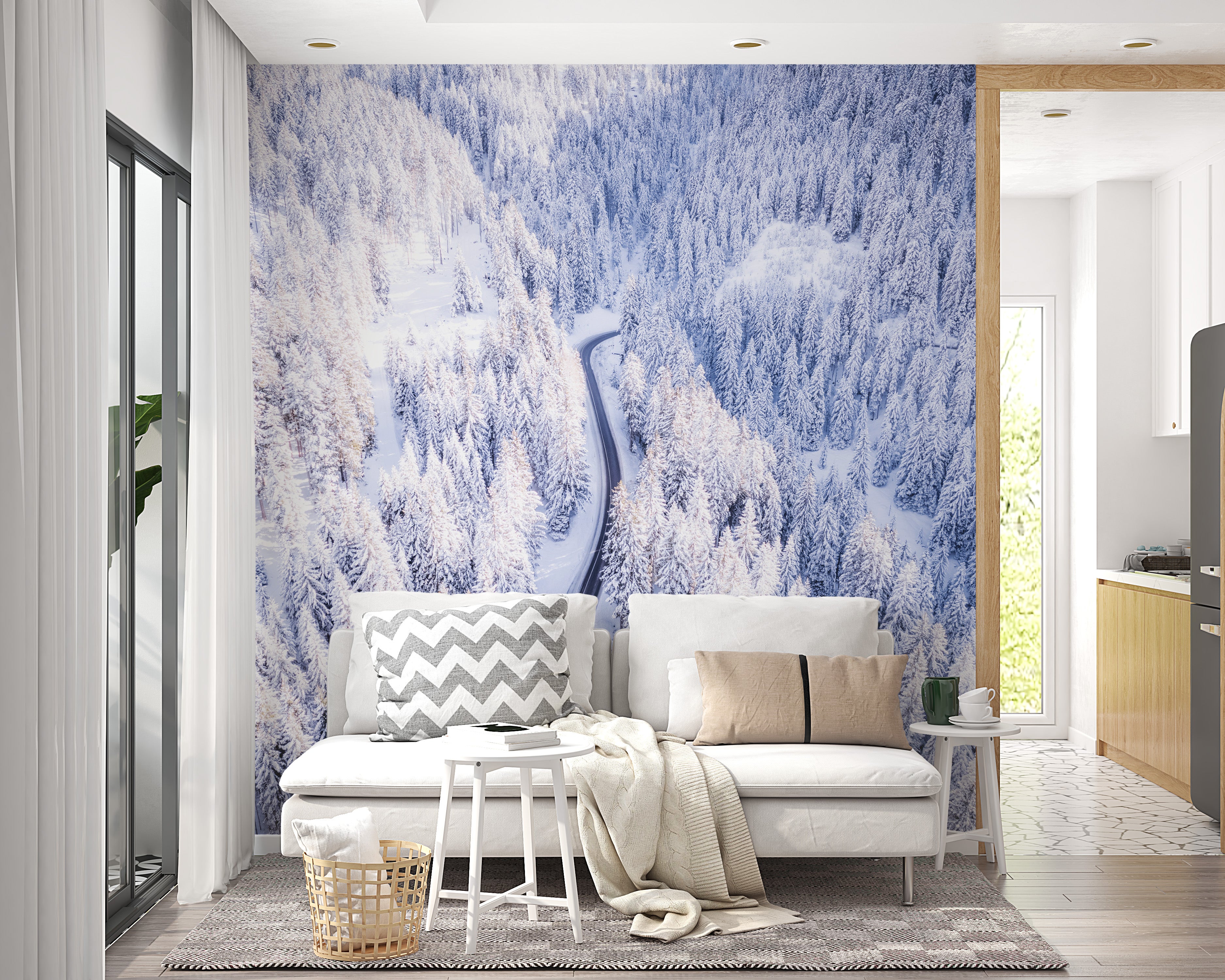 Frosty winter forest landscape mural
