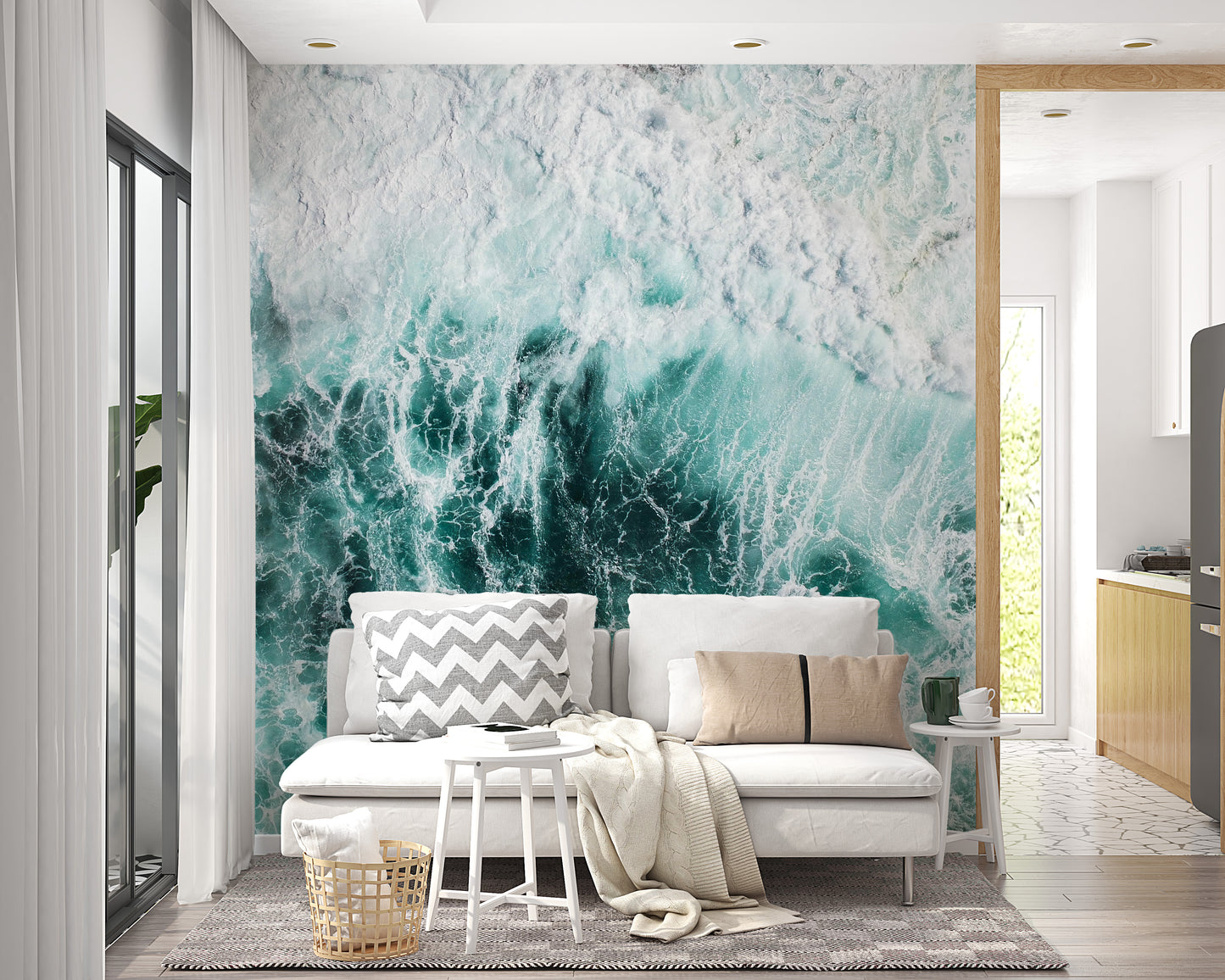 Coastal water wallpaper with swirling sea patterns
