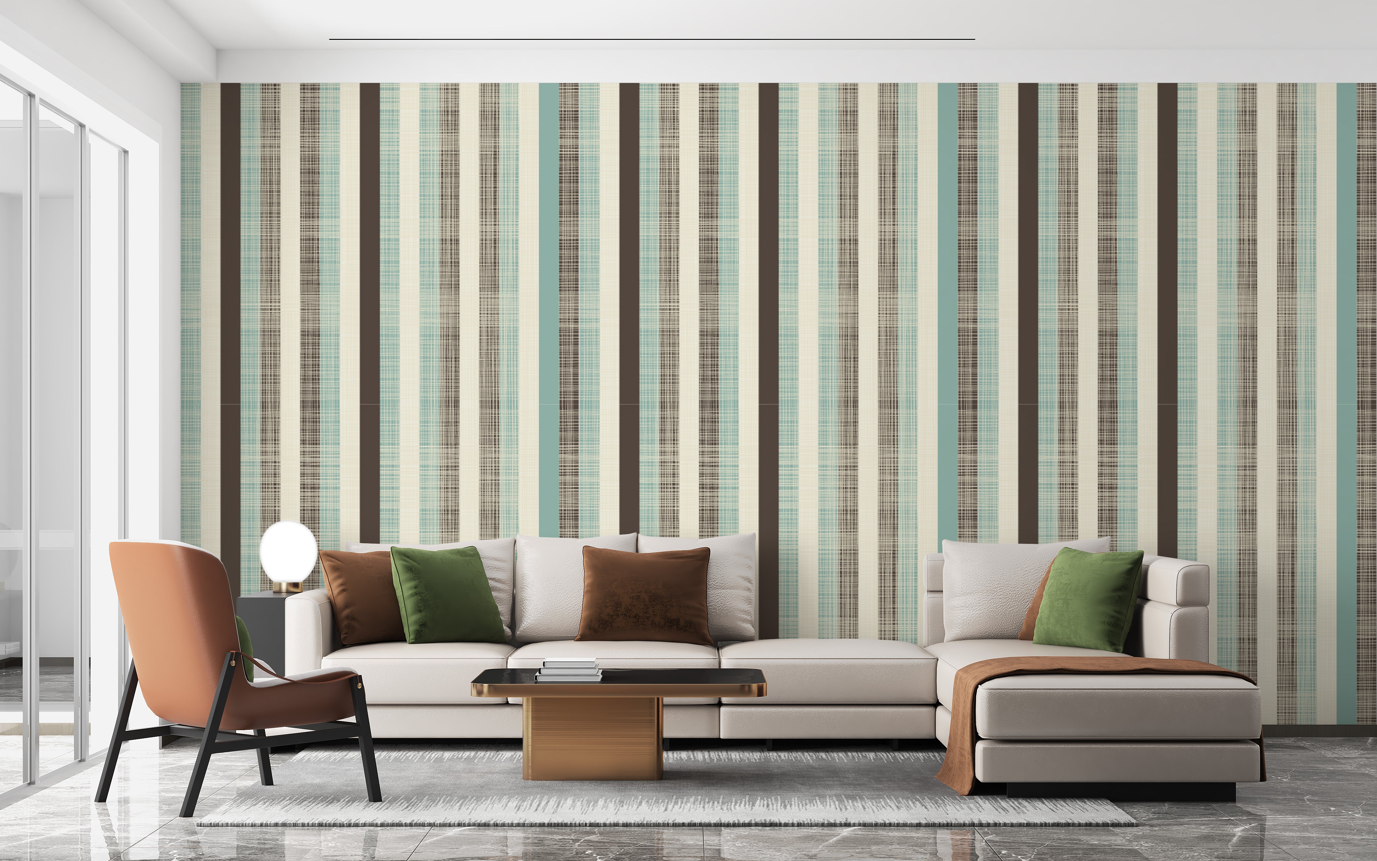 Vintage-inspired pastel striped mural
