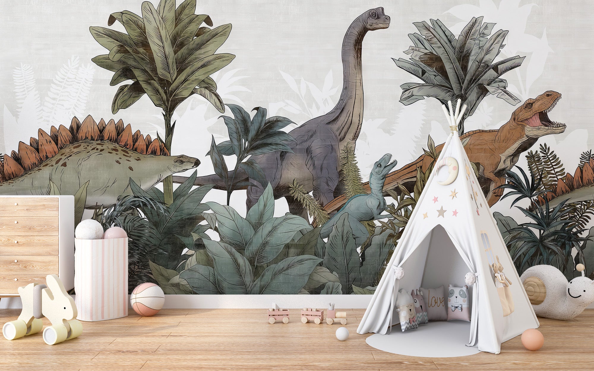 Jurassic forest peel-off mural for adventurous kids' rooms