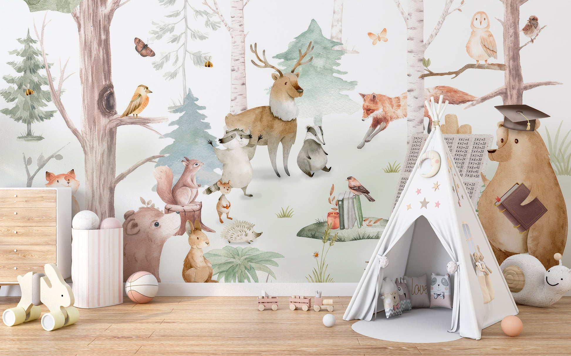 Fun cartoon animals mural for imaginative kids' decor