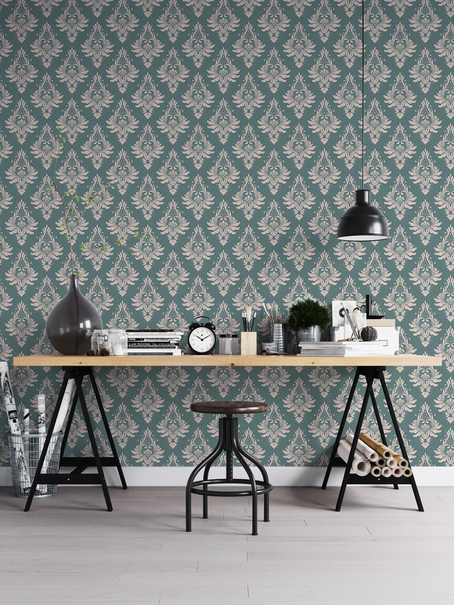 Royal Victorian Green Damask Pattern Wallpaper