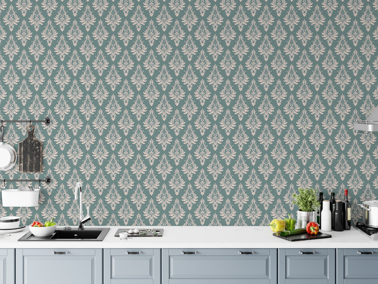 Royal Victorian Green Damask Pattern Wallpaper