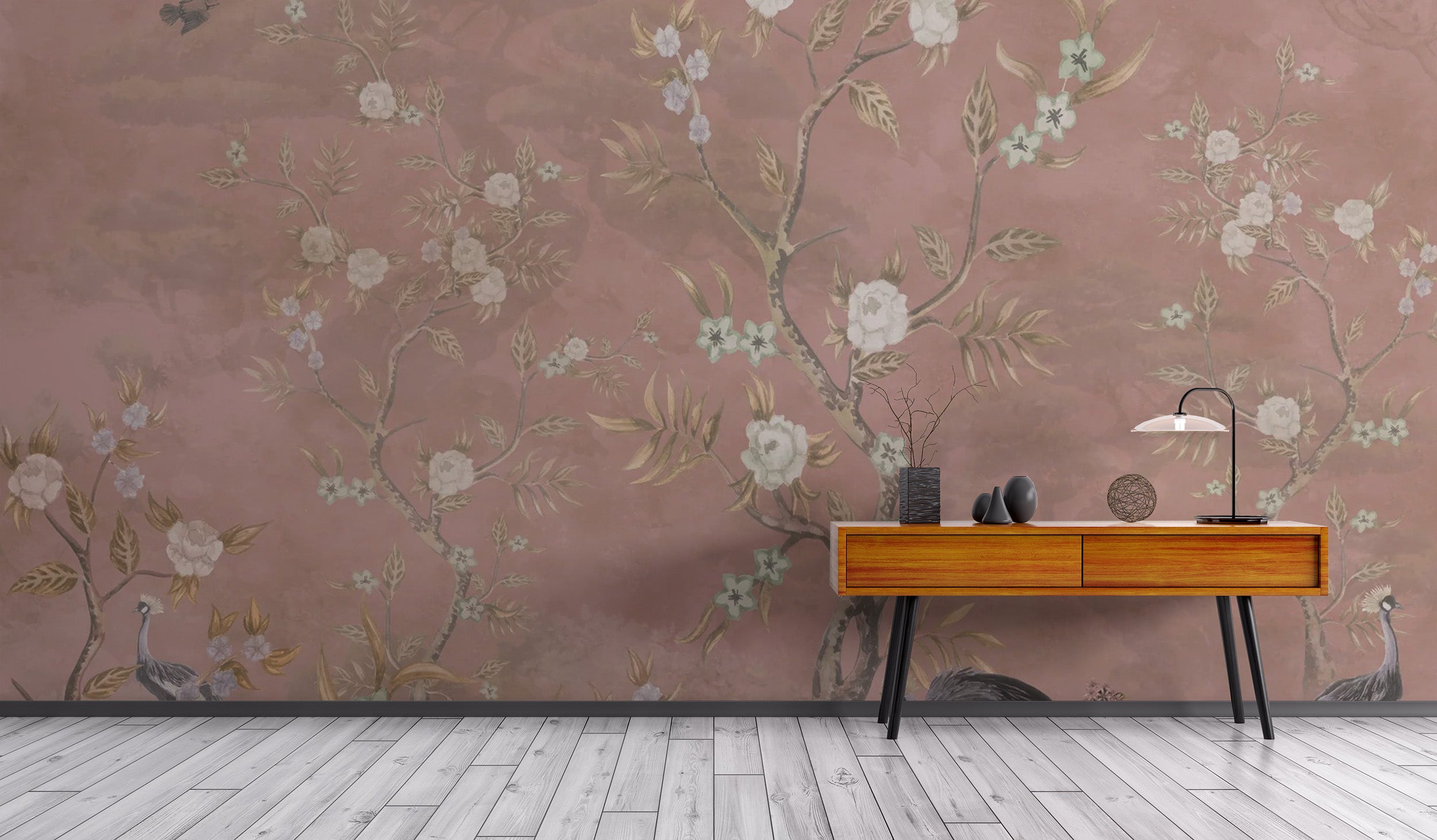 Elegant brown chinoiserie mural for timeless decor
