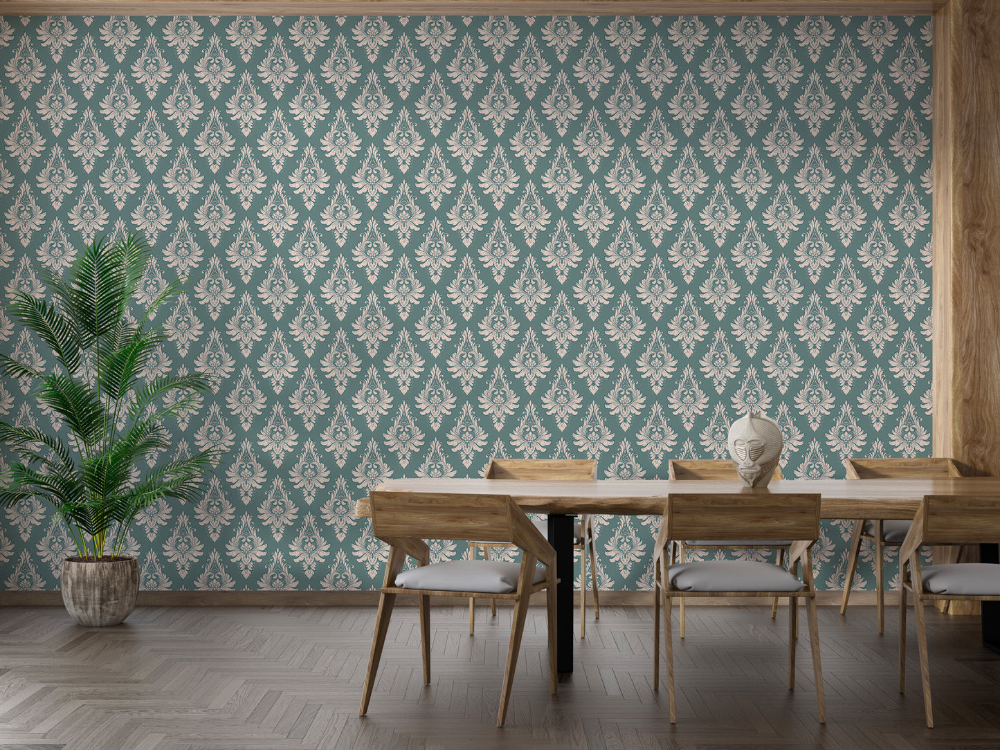 Royal Victorian Green Damask Pattern Wallpaper