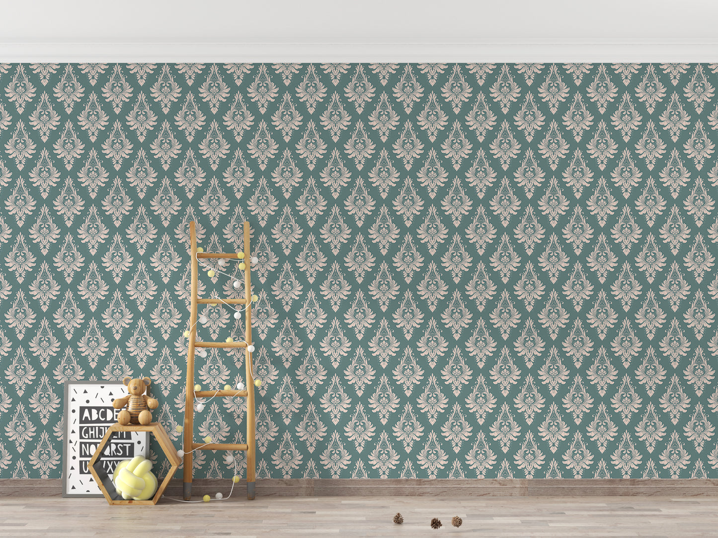 Royal Victorian Green Damask Pattern Wallpaper