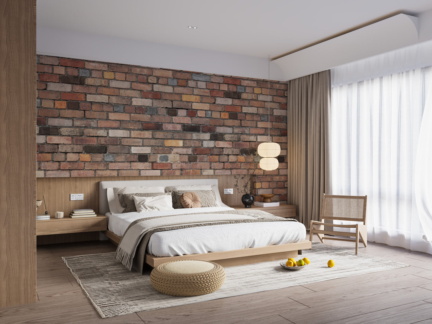 Self-adhesive vintage brick mural for industrial spaces