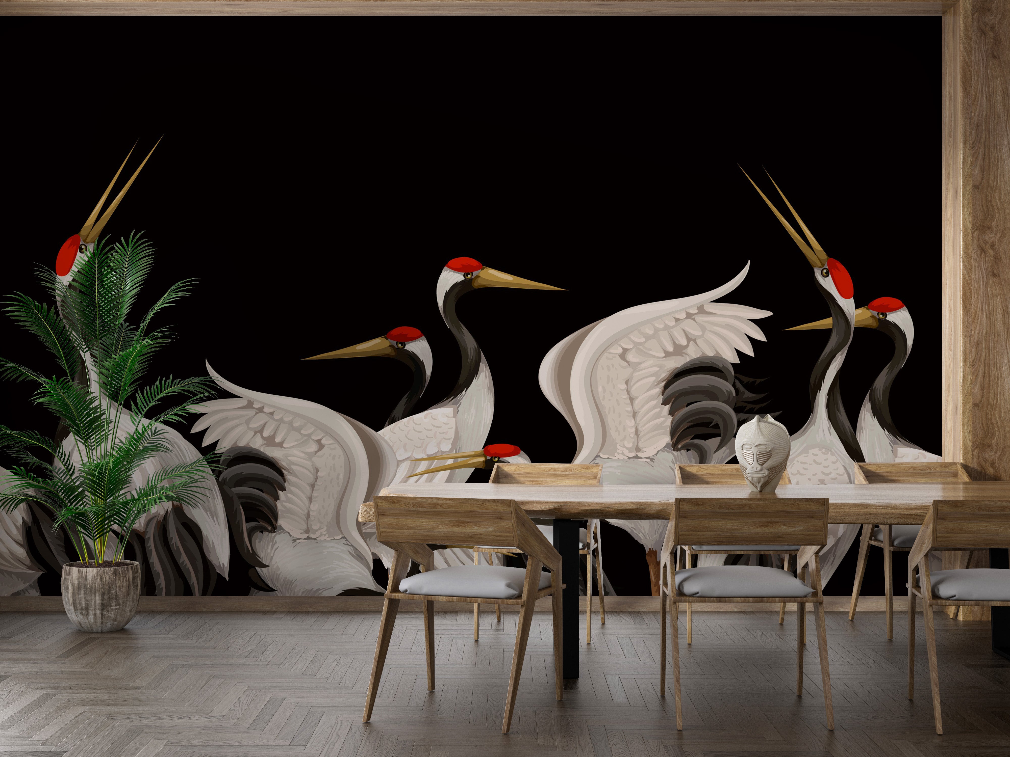 Crane elegance wallpaper mural style
