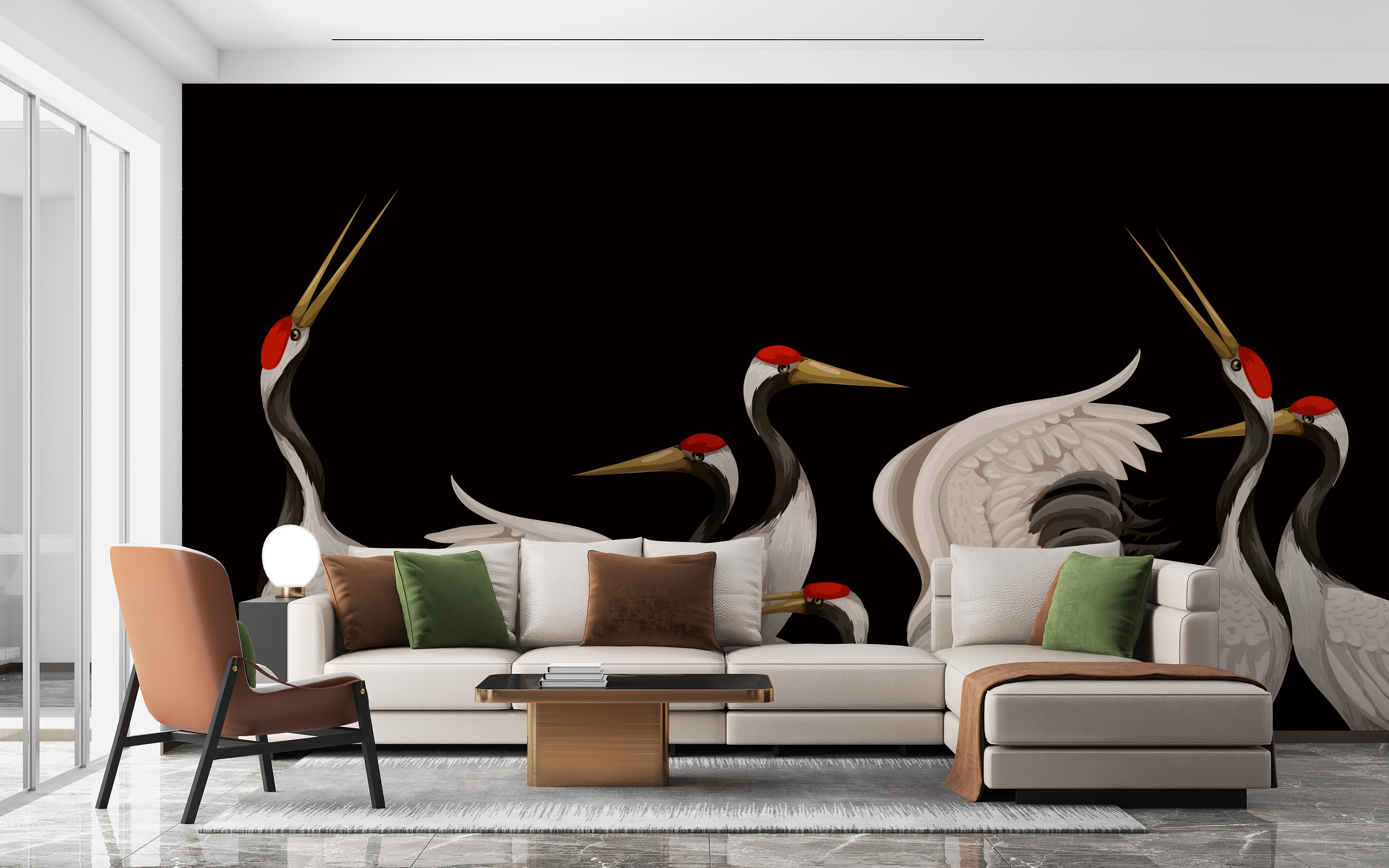 Japanese crane design wall mural art
