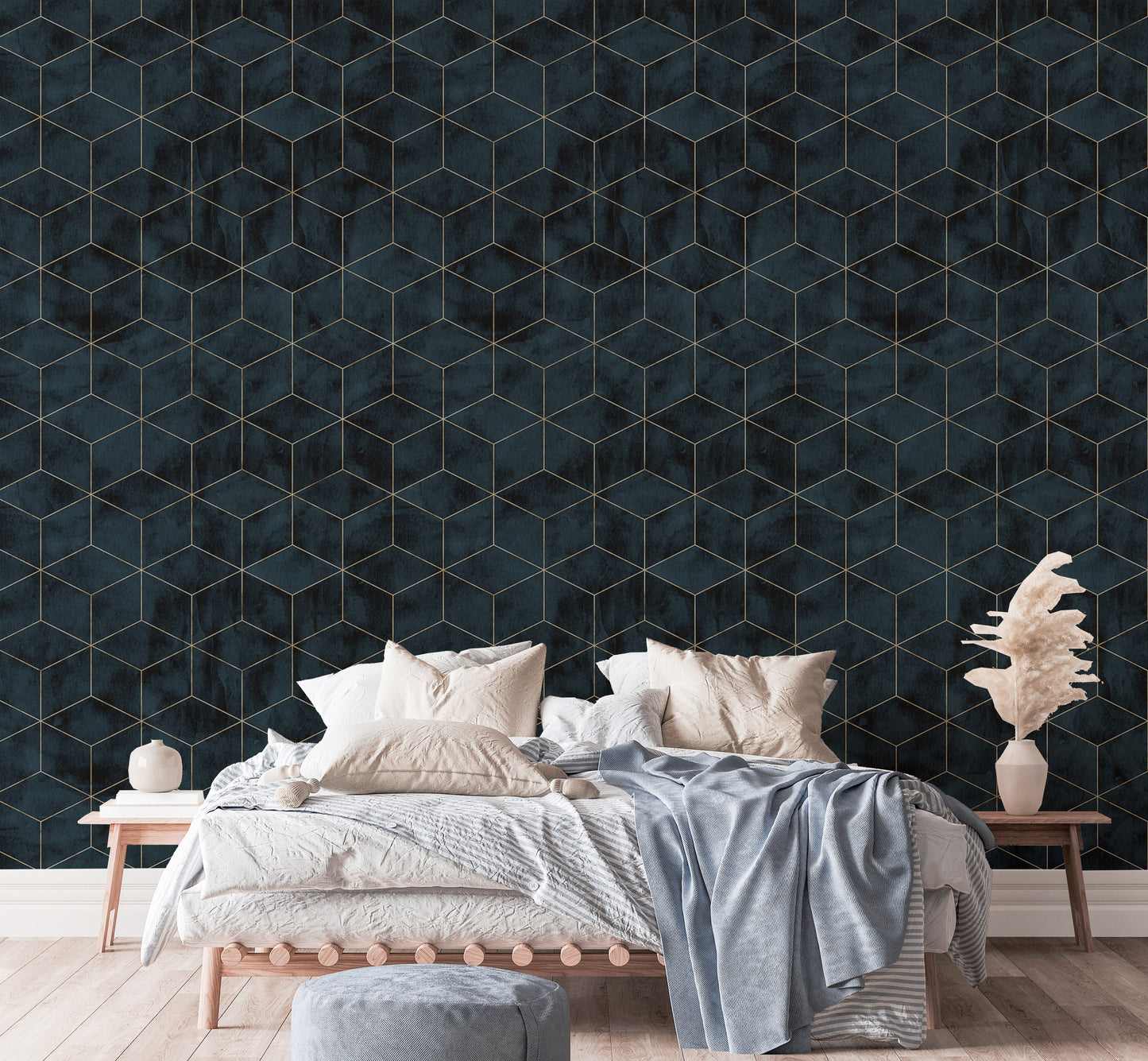 Dark Color Cubes Art deco Peel and Stick Wallpaper