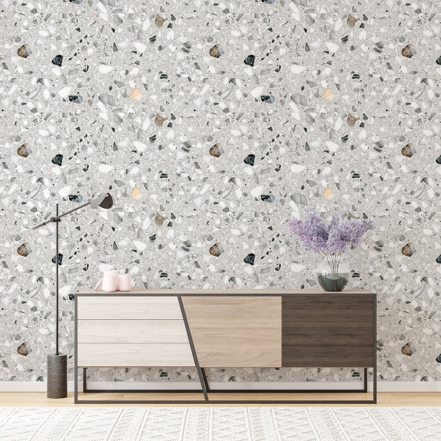 Italian Style Terrazzo Flooring Vector Grey Wallpaper