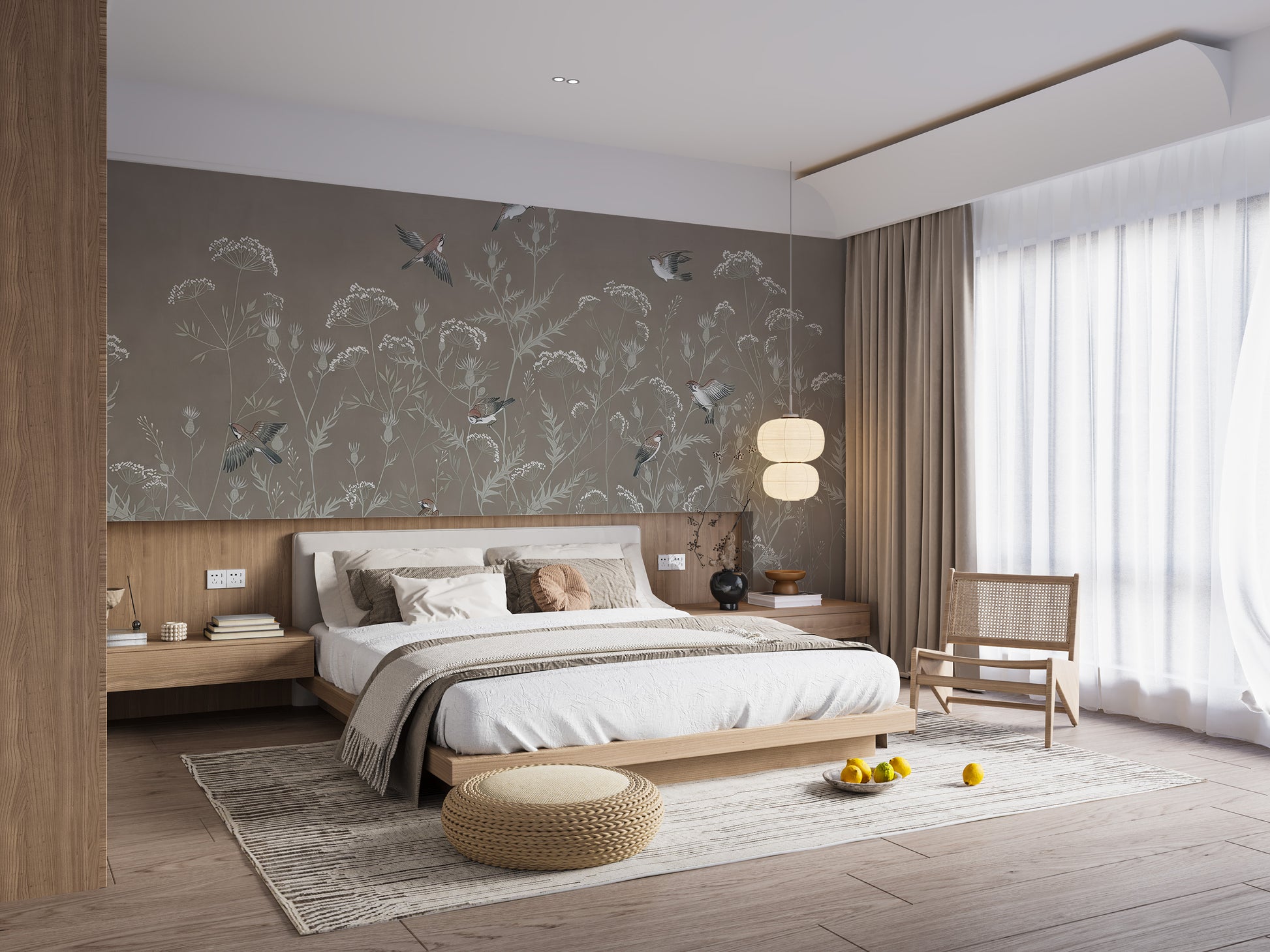 Flying sparrows wallpaper mural for stylish and calm rooms