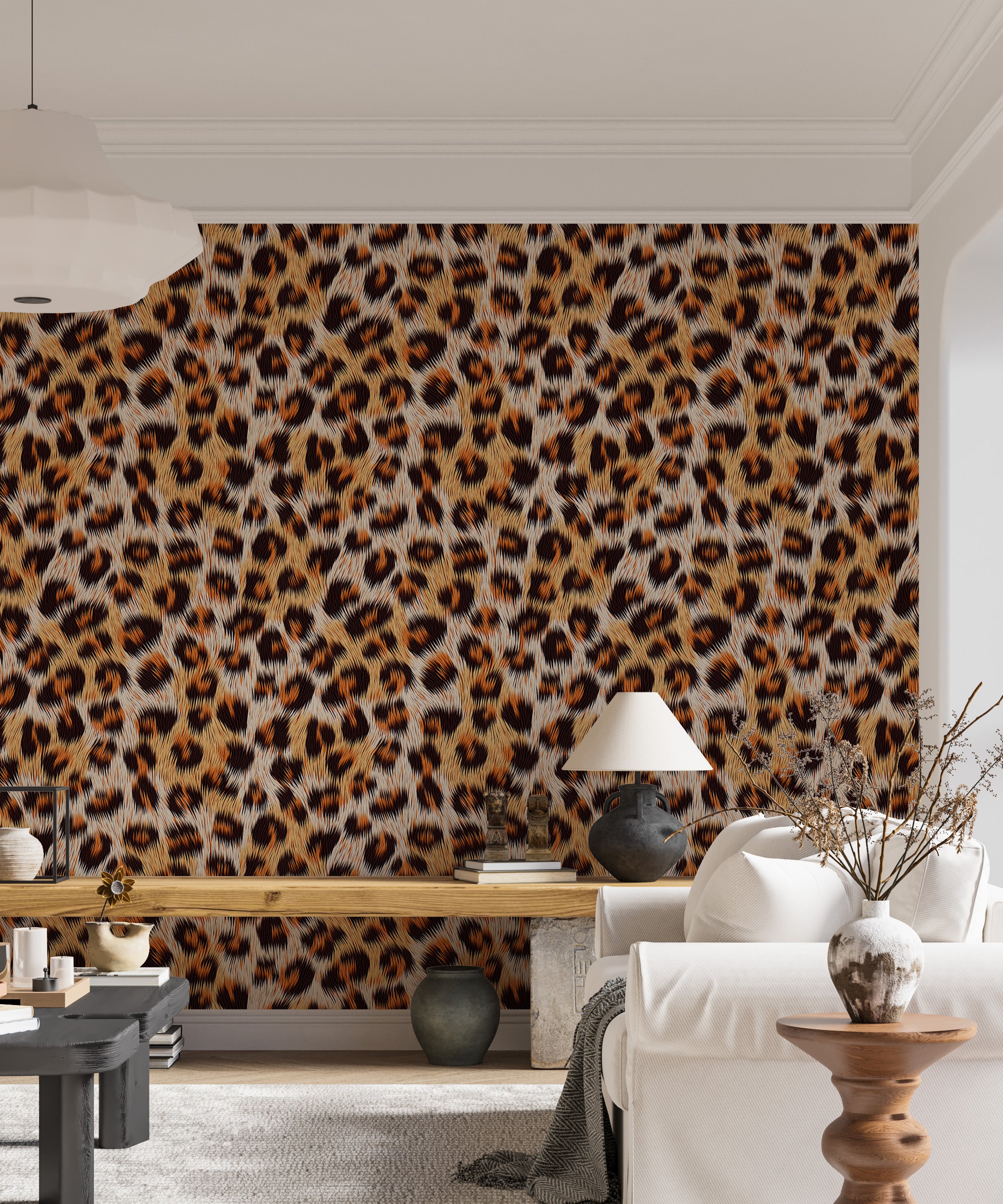 Elegant vector wallpaper with leopard skin pattern