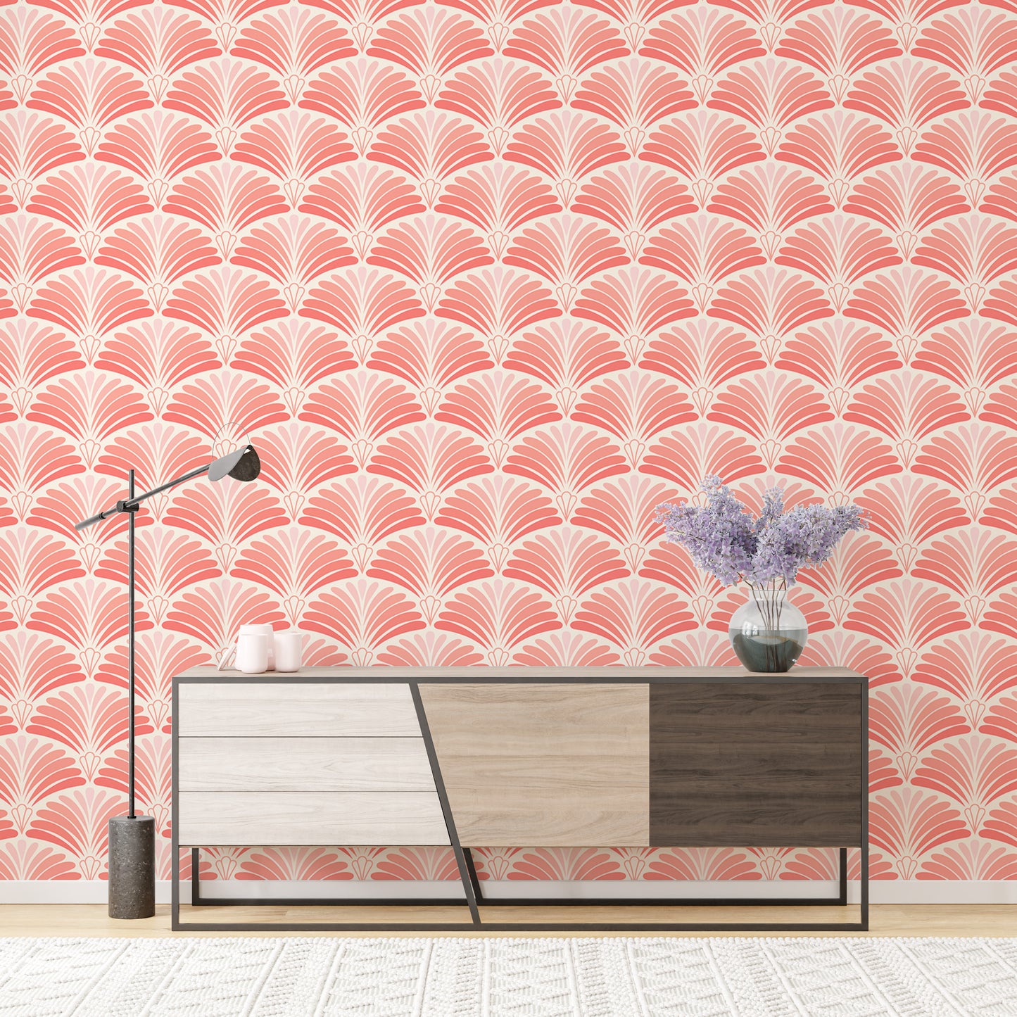 Sophisticated wallpaper featuring pink Japanese patterns