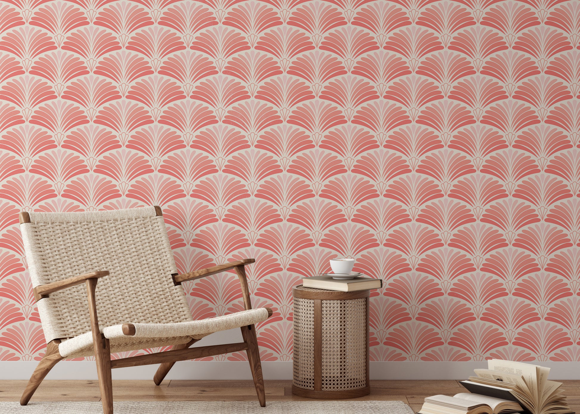 Japanese-inspired pink wallpaper with delicate designs