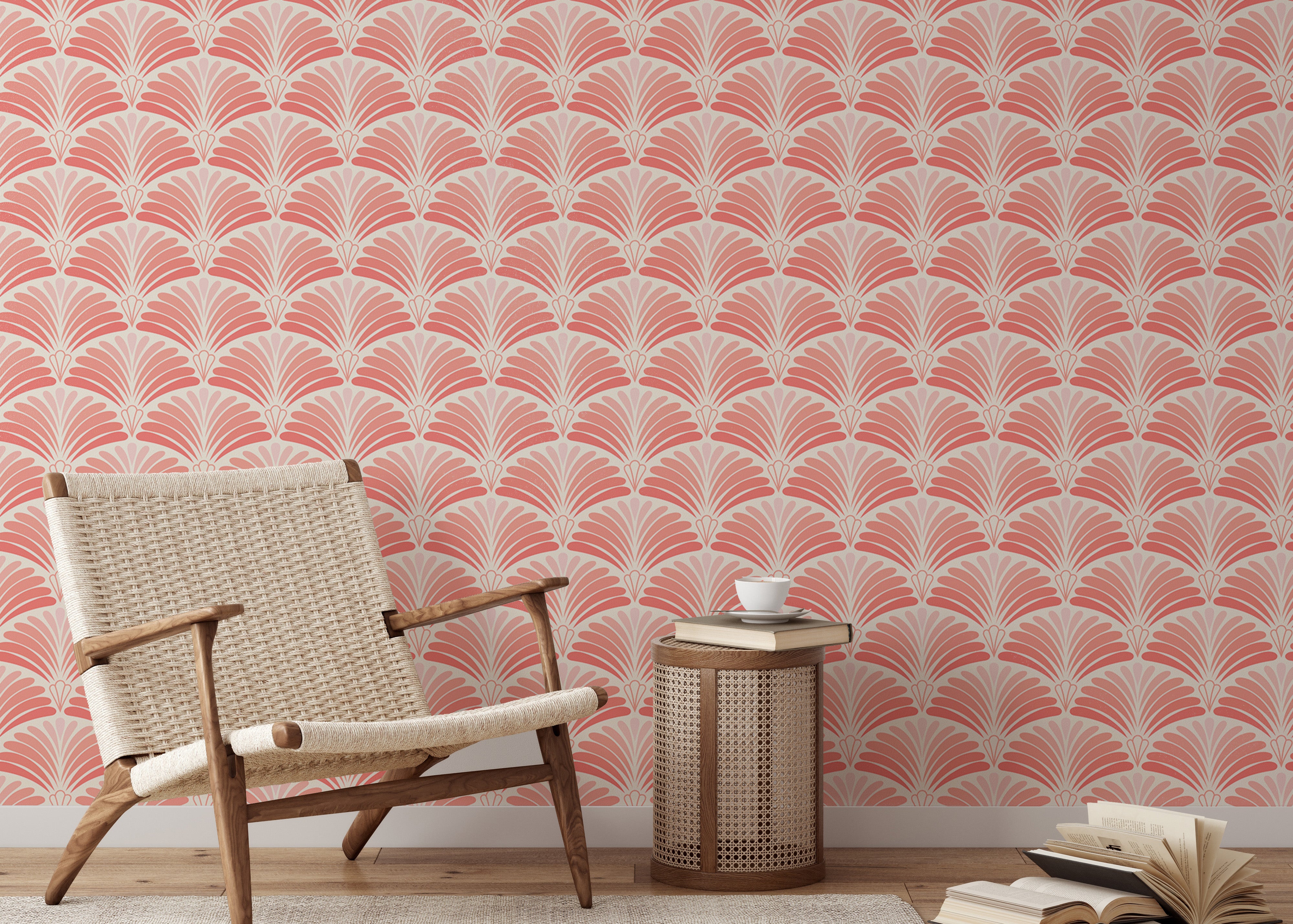 Japanese-inspired pink wallpaper with delicate designs