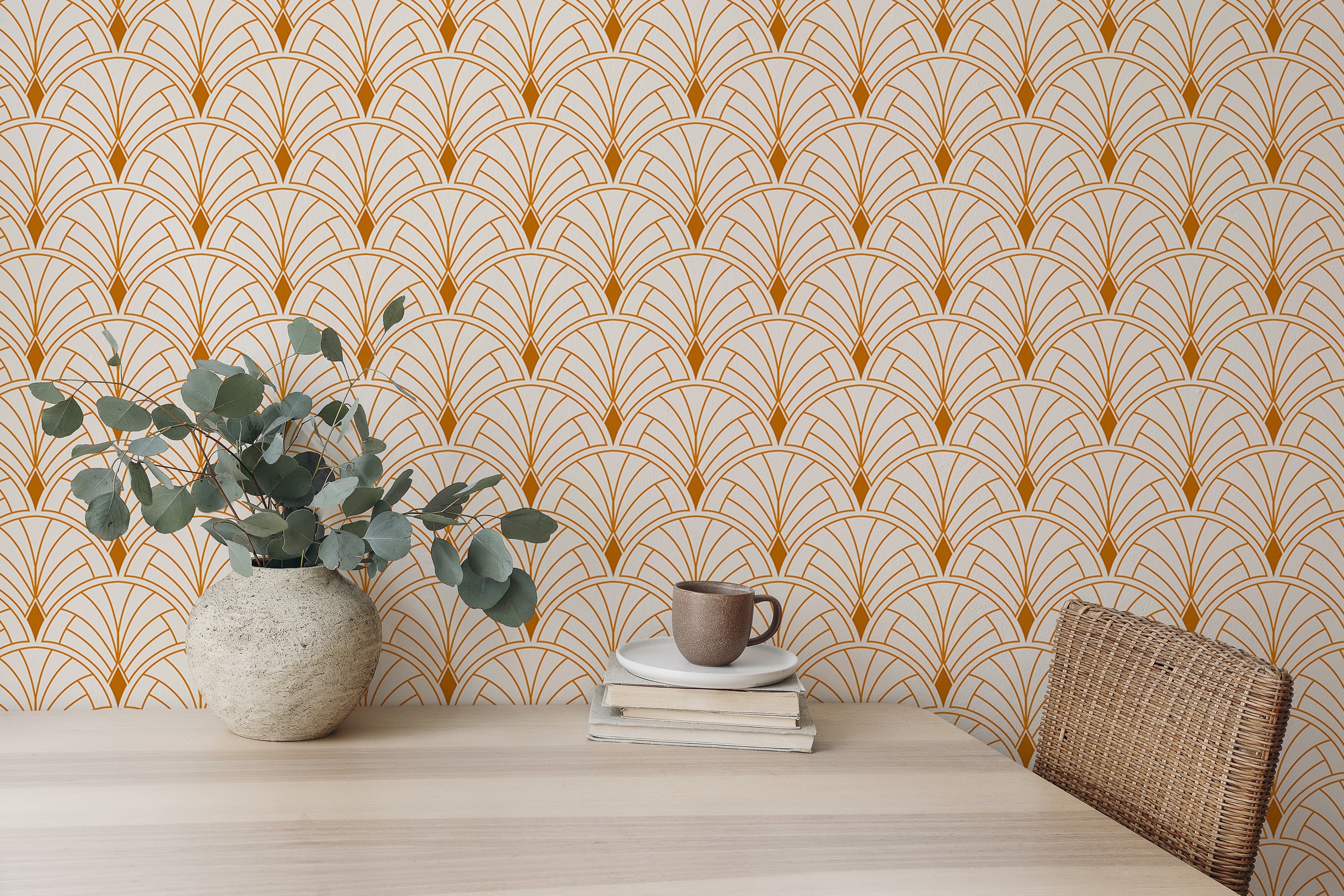 Elegant art deco wallpaper with Victorian-inspired details