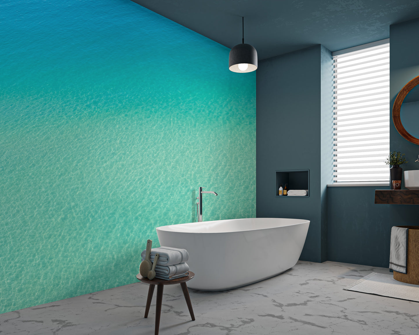 Coastal water gradient wallpaper in turquoise tones
