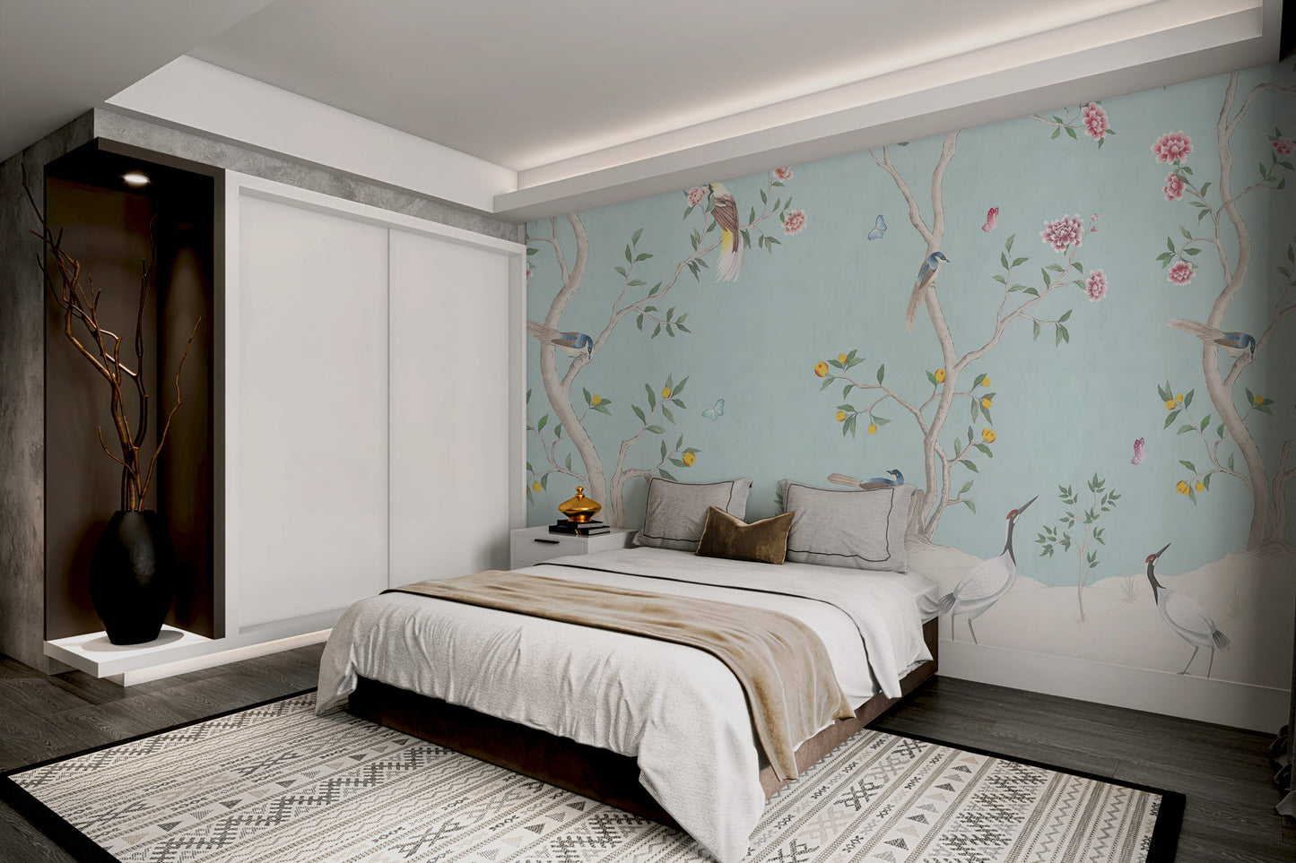 Birds and Roses Chinoiserie Wall Mural