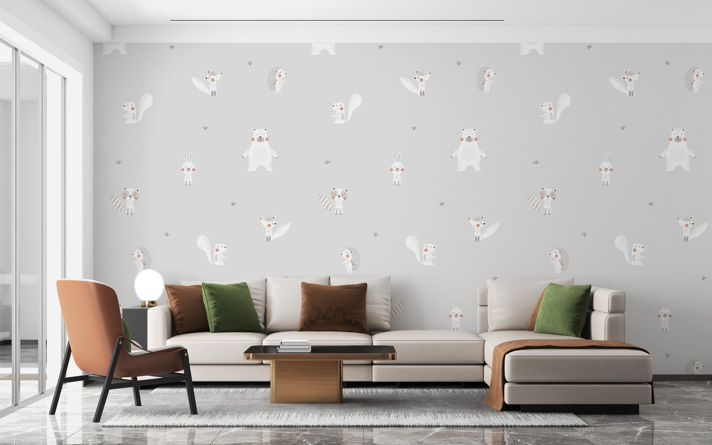 Cream Forest friends Wallpaper Murals